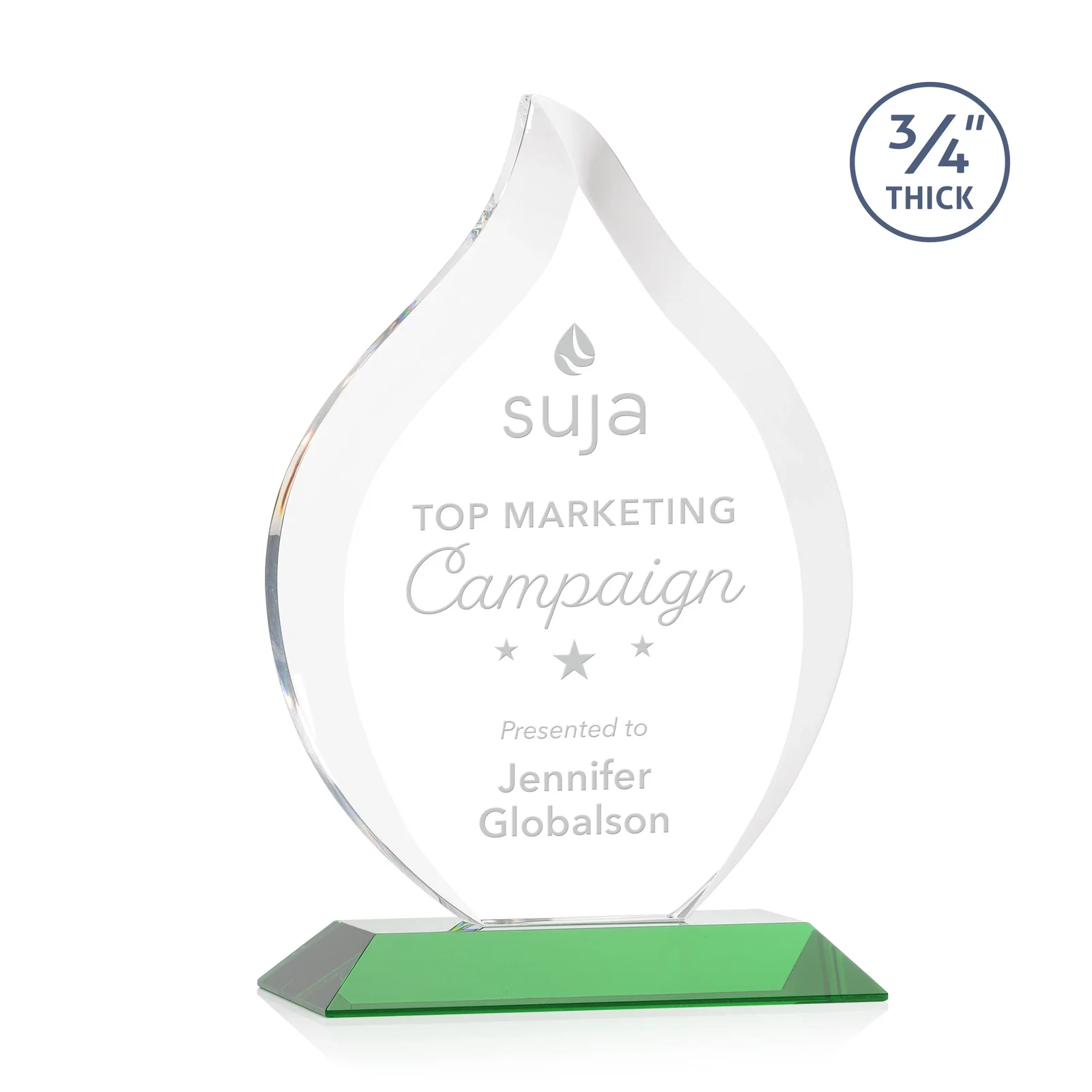 Personalized Starfire Crystal Flame Award With A Mitered Base for sales achievement awards