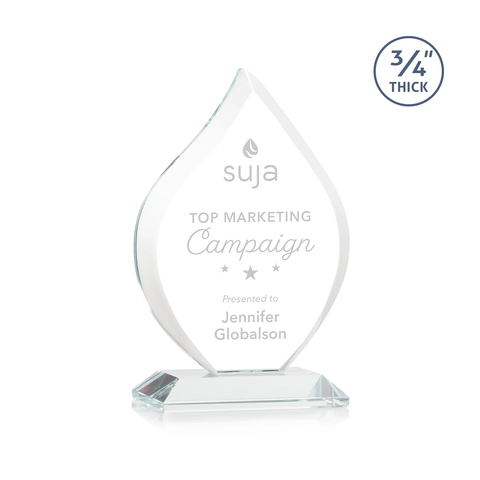 Custom Starfire Crystal Flame Award With A Mitered Base for corporate award ceremonies
