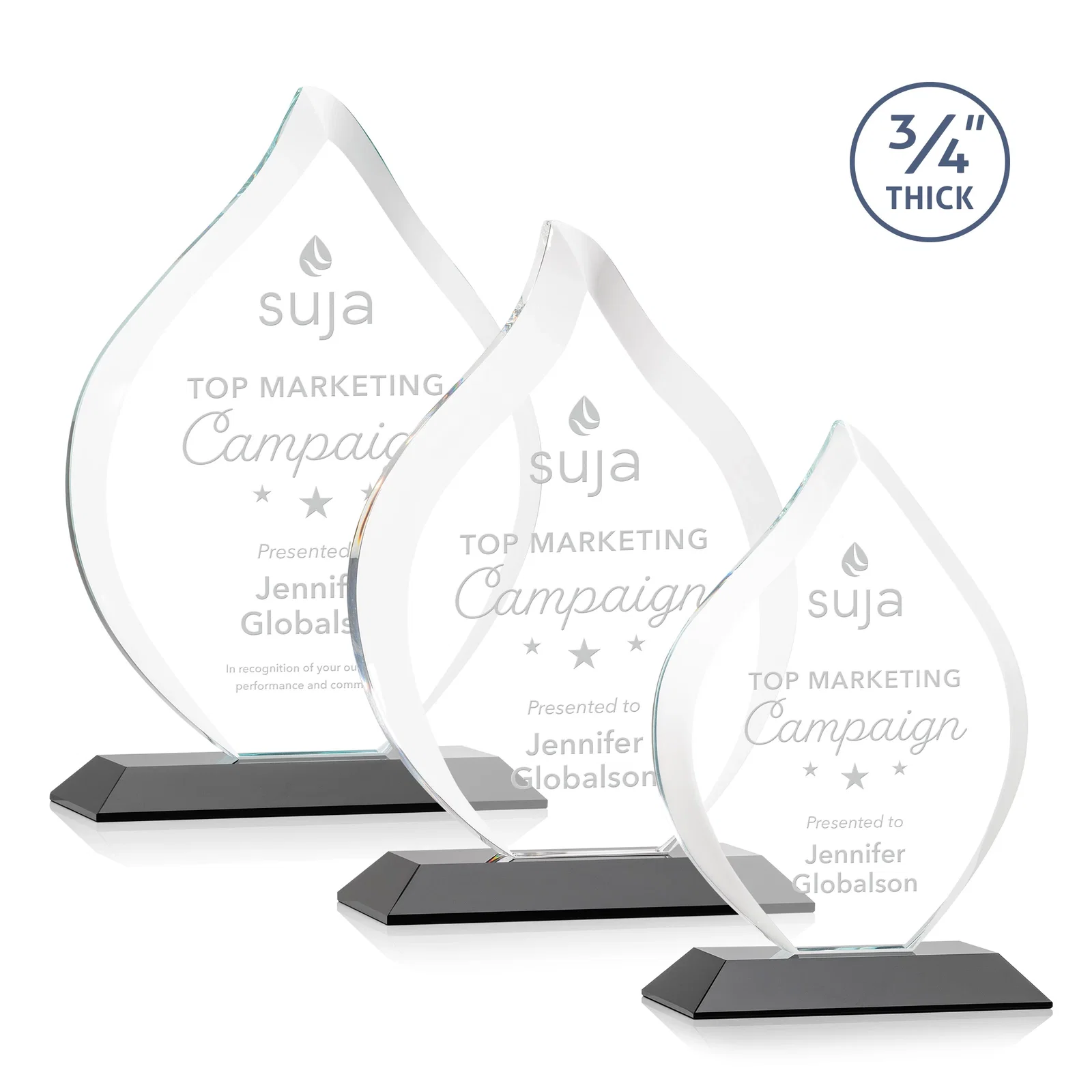 Personalized Starfire Crystal Flame Award With A Mitered Base for team milestone celebrations