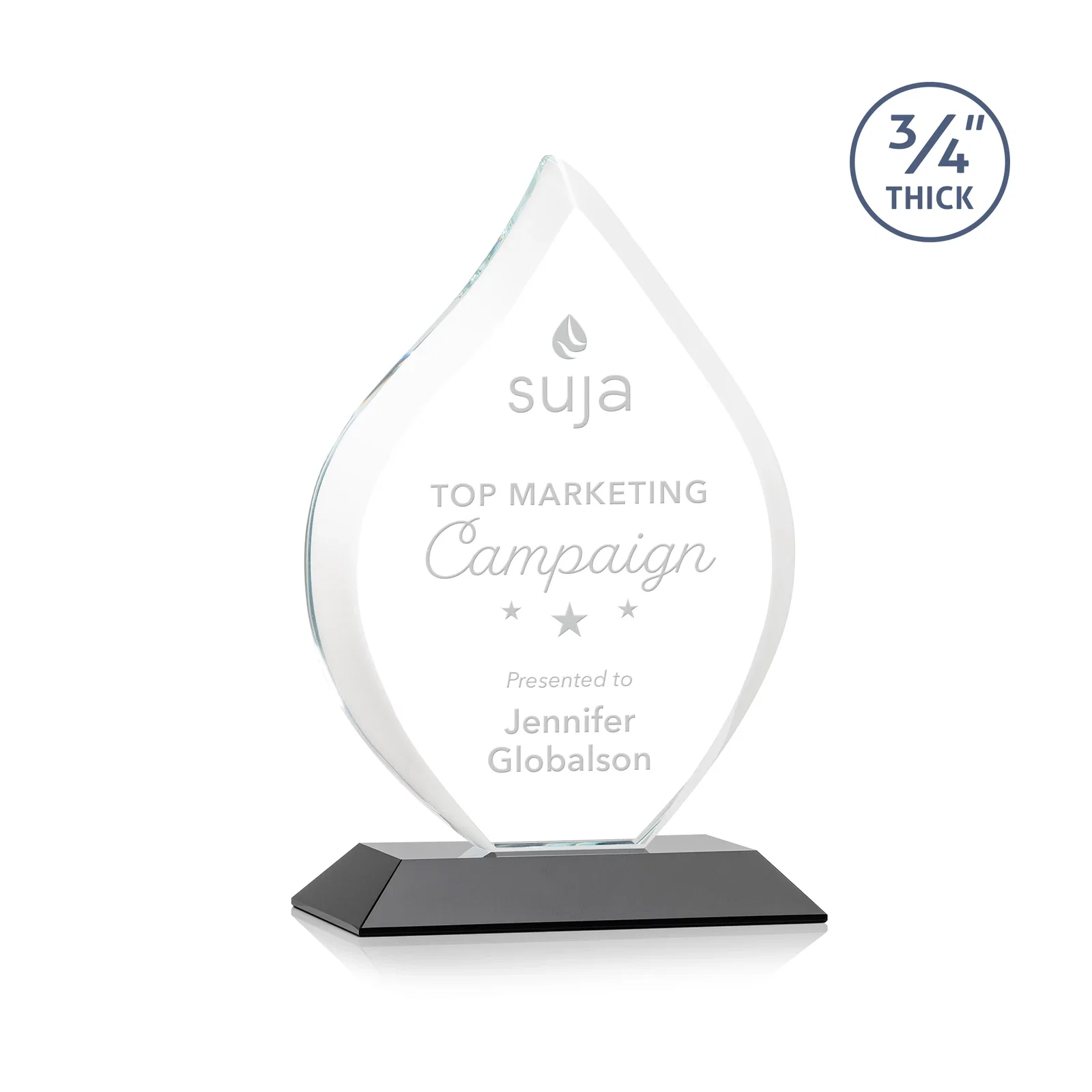 Personalized Starfire Crystal Flame Award With A Mitered Base for donor appreciation