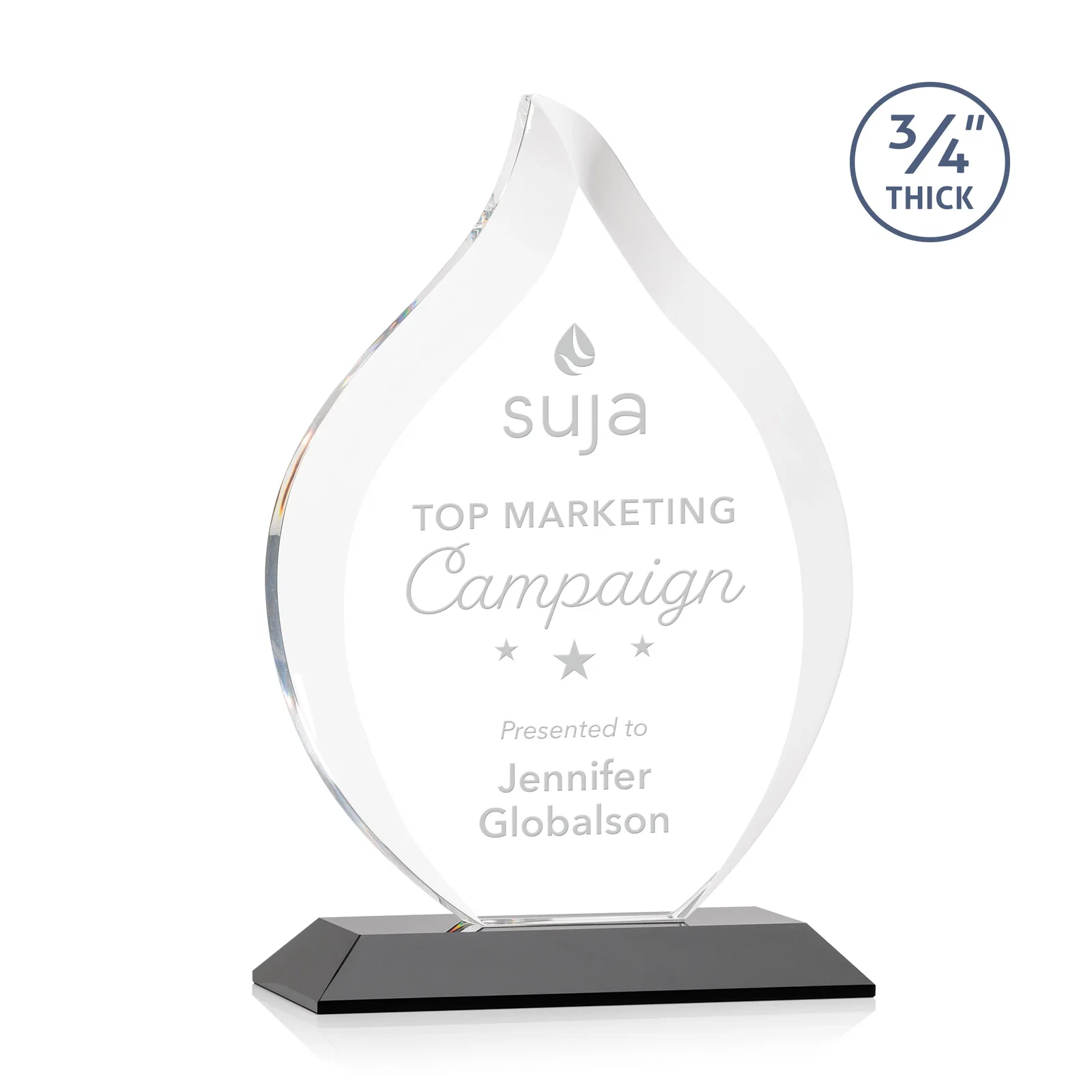 Personalized Starfire Crystal Flame Award With A Mitered Base for graduation ceremonies