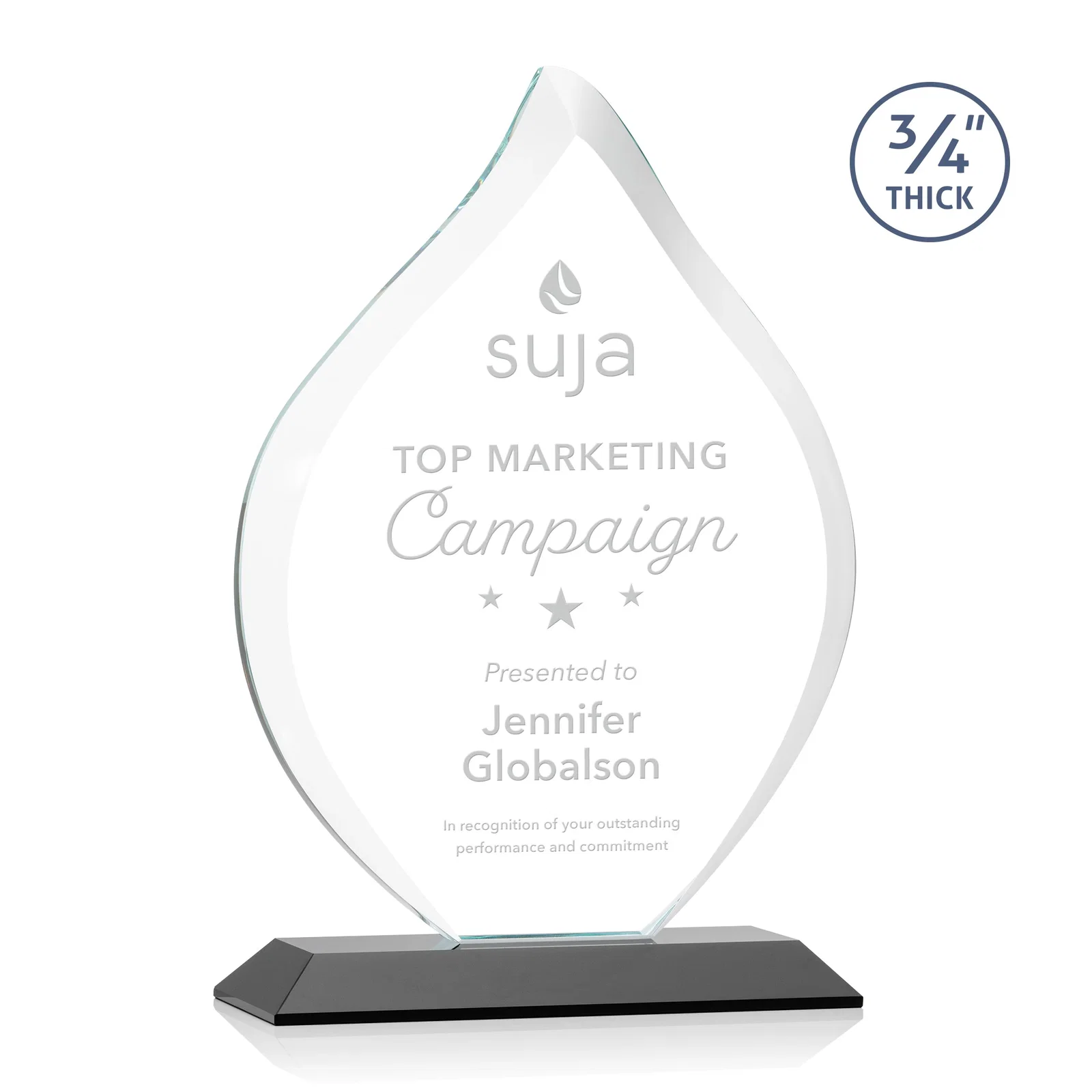 Personalized Starfire Crystal Flame Award With A Mitered Base for safety achievement programs