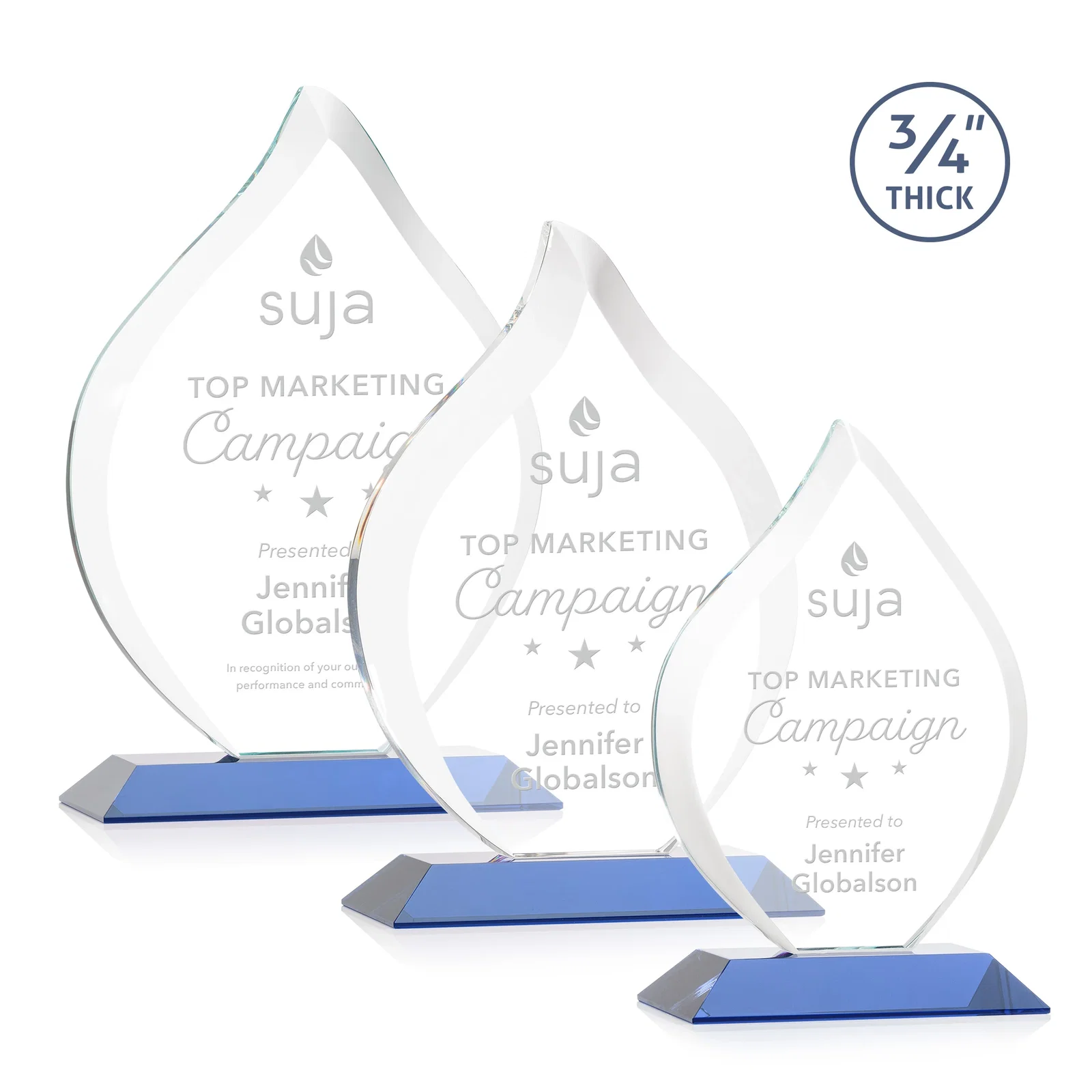 Personalized Starfire Crystal Flame Award With A Mitered Base for volunteer appreciation