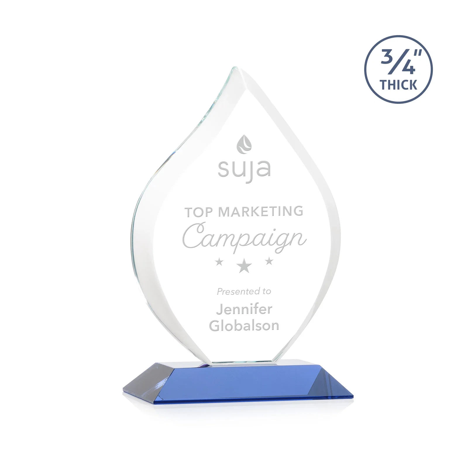 Personalized Starfire Crystal Flame Award With A Mitered Base for dealer and partner awards
