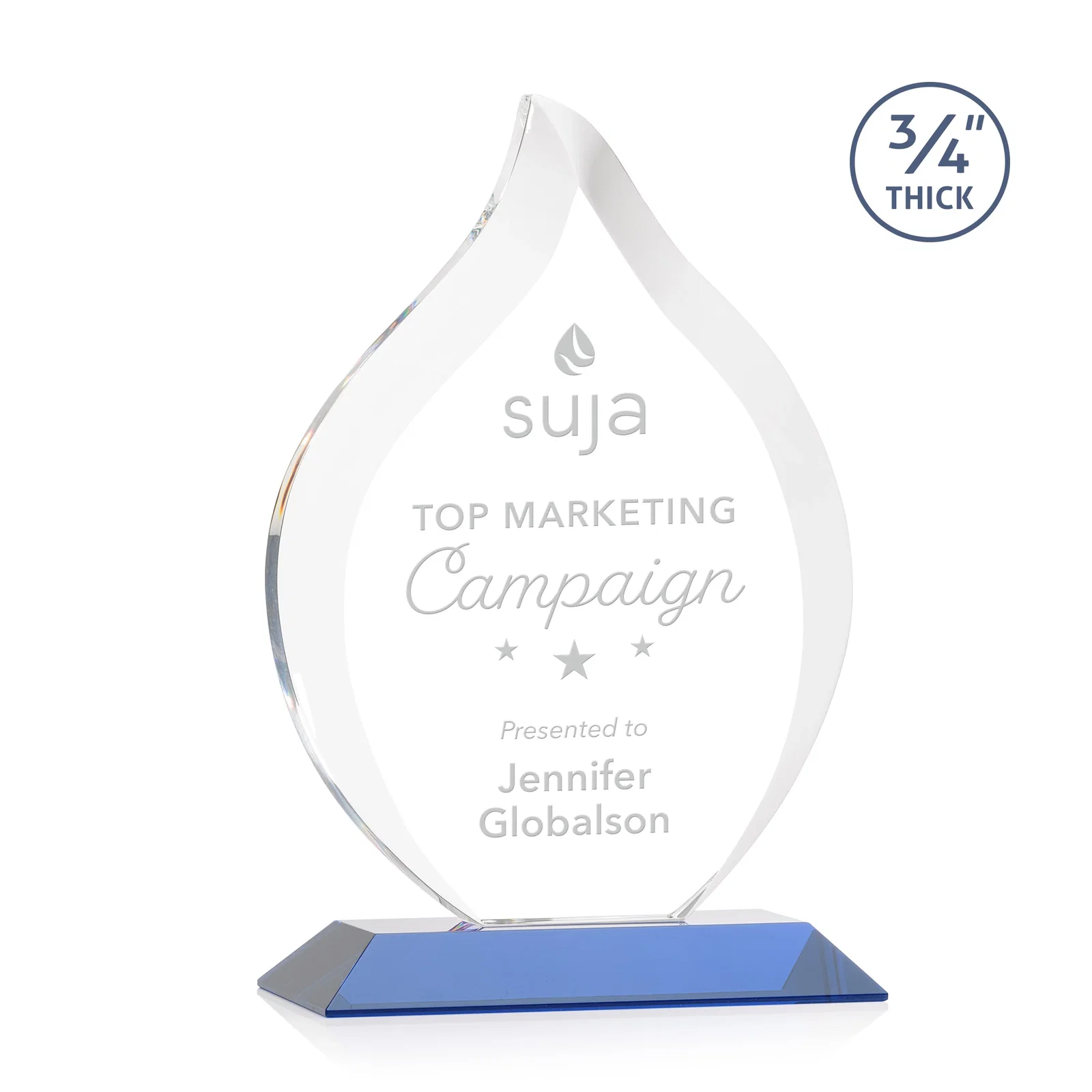 Personalized Starfire Crystal Flame Award With A Mitered Base for company anniversary events