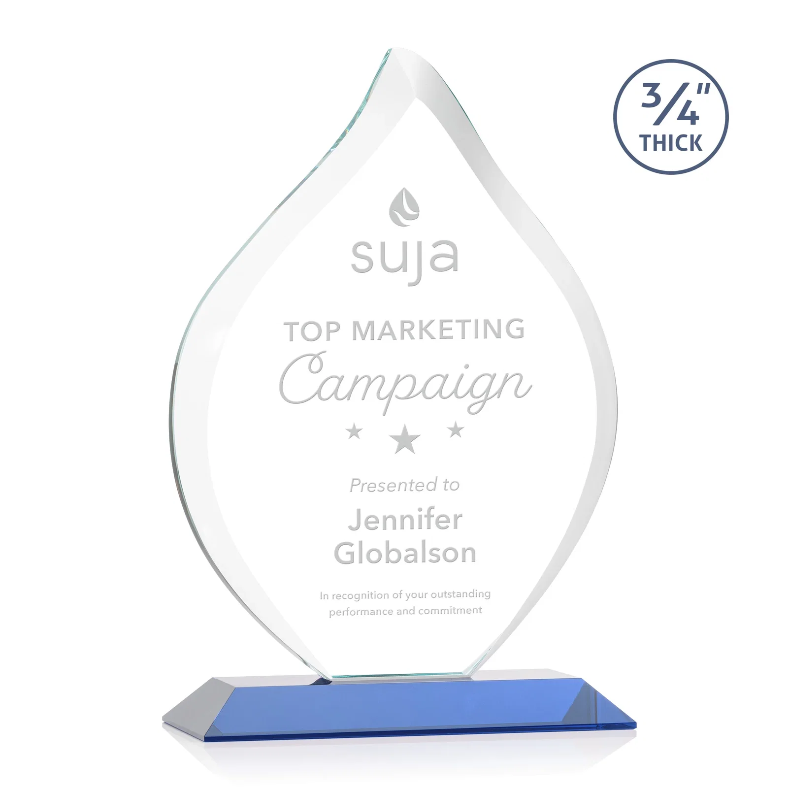 Promotional Starfire Crystal Flame Award With A Mitered Base for employee recognition