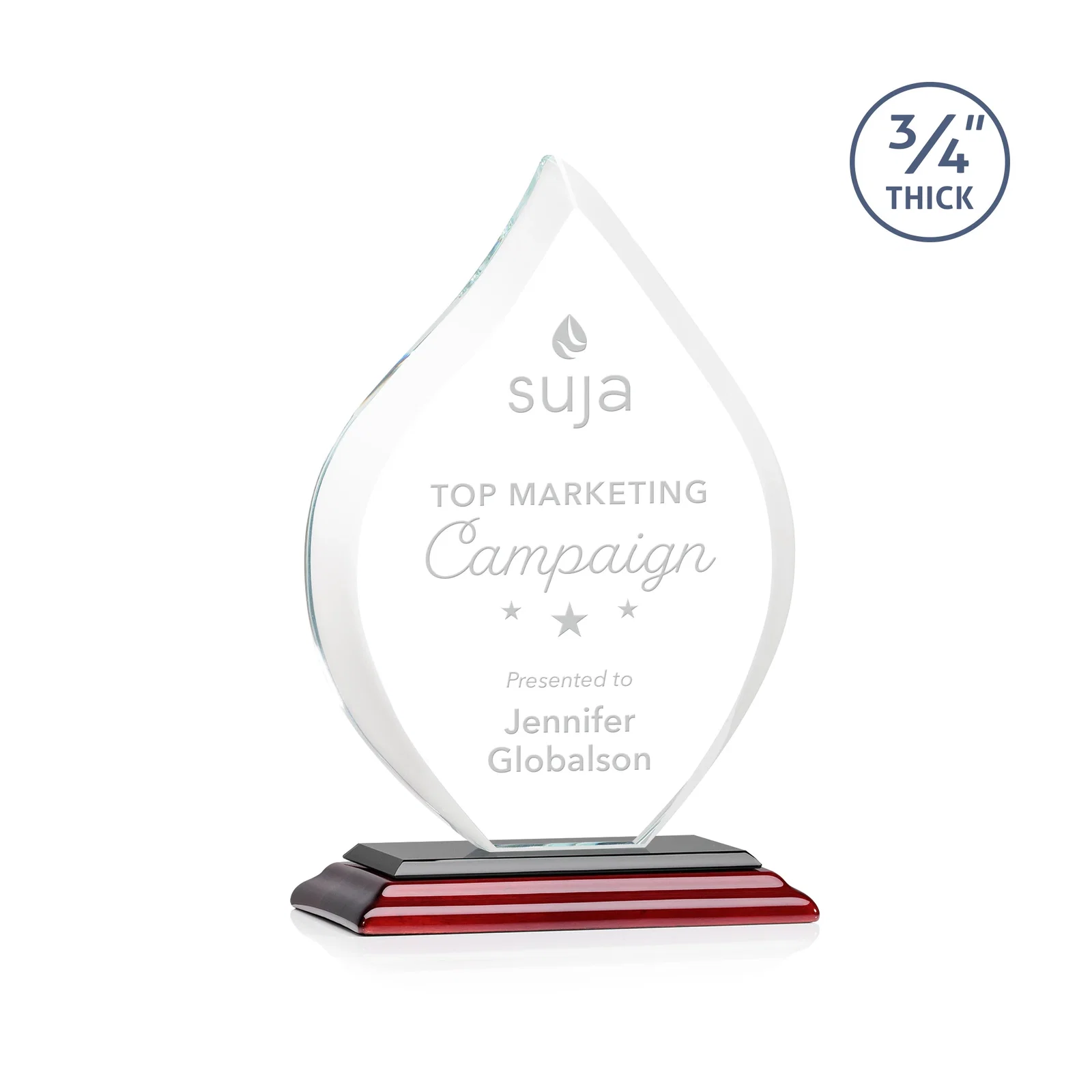 Promotional Starfire Crystal Flame Award With A Mitered Base for service anniversary gifts