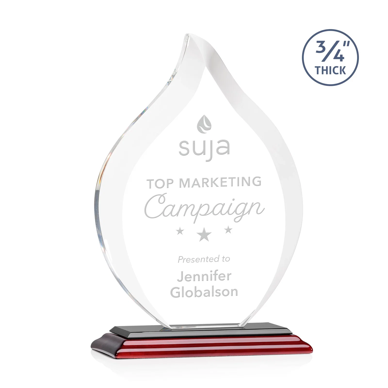 Promotional Starfire Crystal Flame Award With A Mitered Base for sales achievement awards