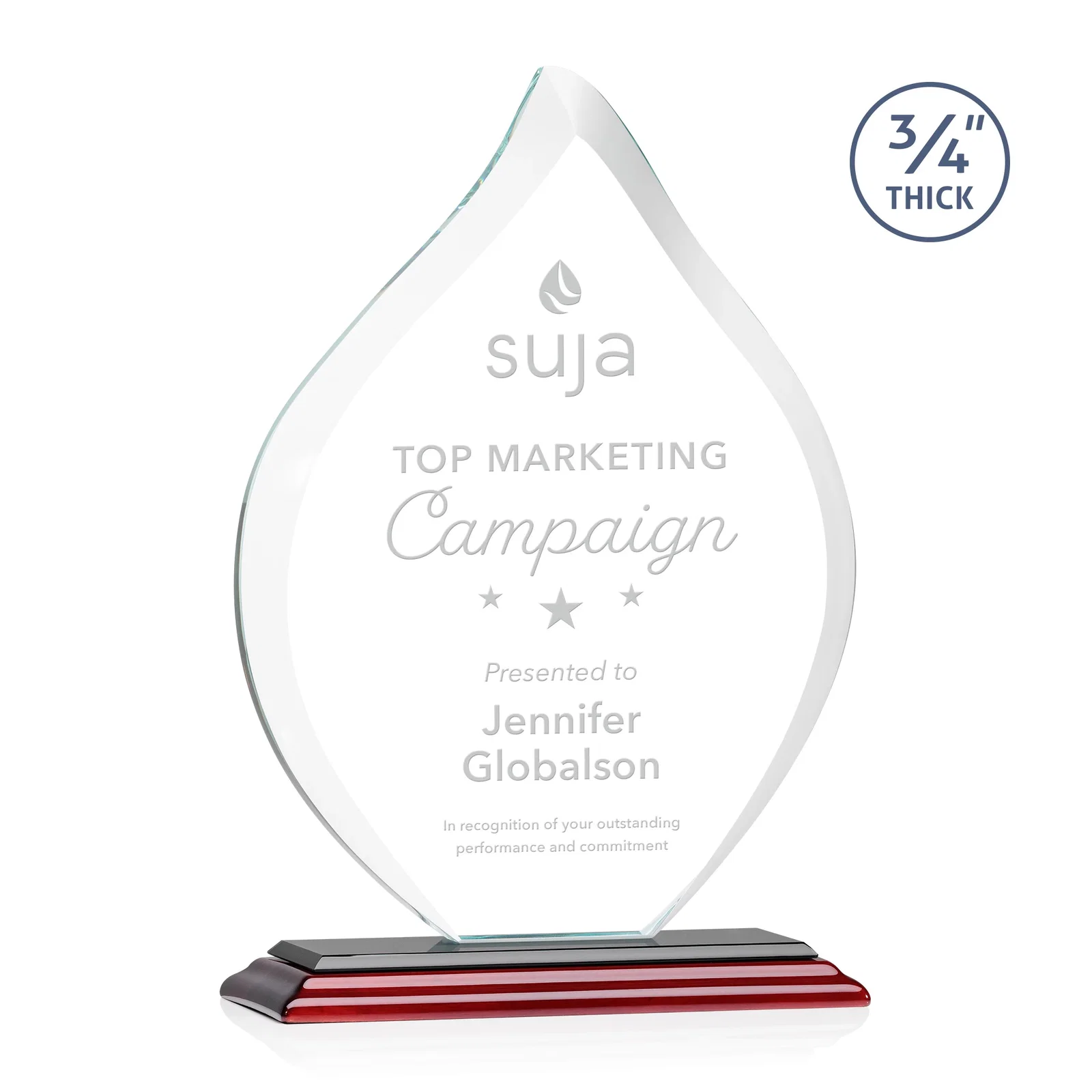 Promotional Starfire Crystal Flame Award With A Mitered Base for retirement presentations
