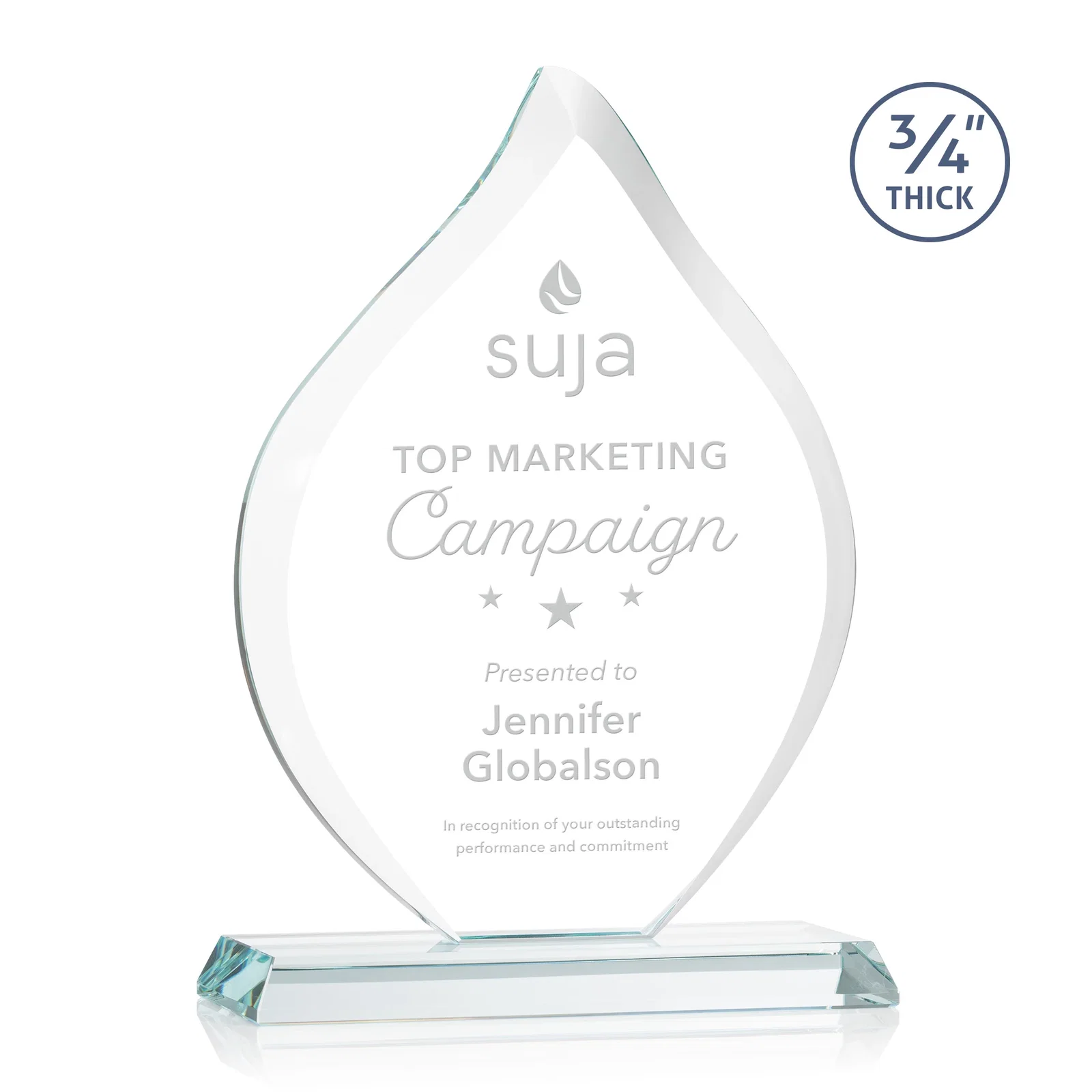 Custom Starfire Crystal Flame Award With A Mitered Base for sales achievement awards