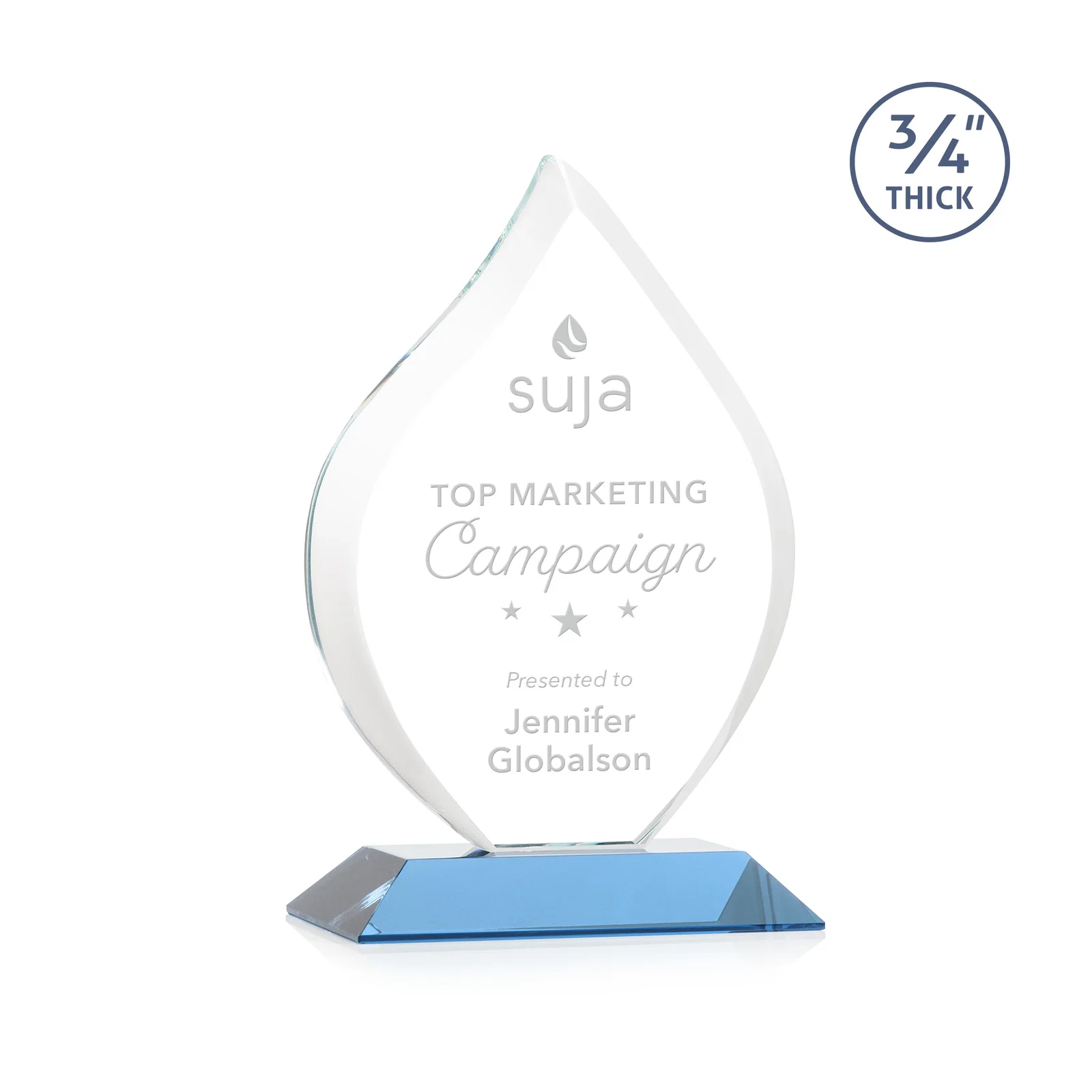 Promotional Starfire Crystal Flame Award With A Mitered Base for dealer and partner awards