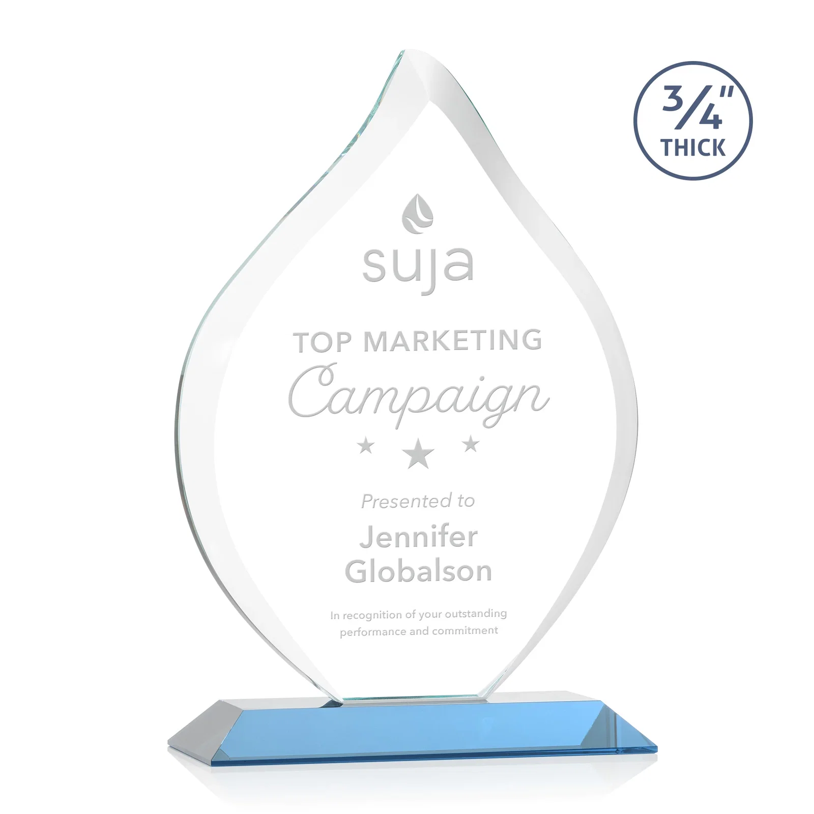 Branded Starfire Crystal Flame Award With A Mitered Base for employee recognition