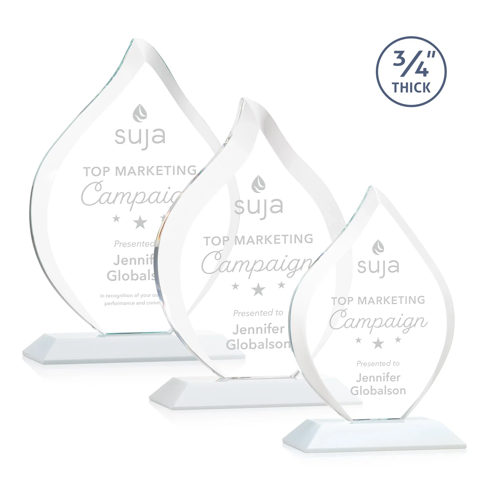 Branded Starfire Crystal Flame Award With A Mitered Base for corporate award ceremonies