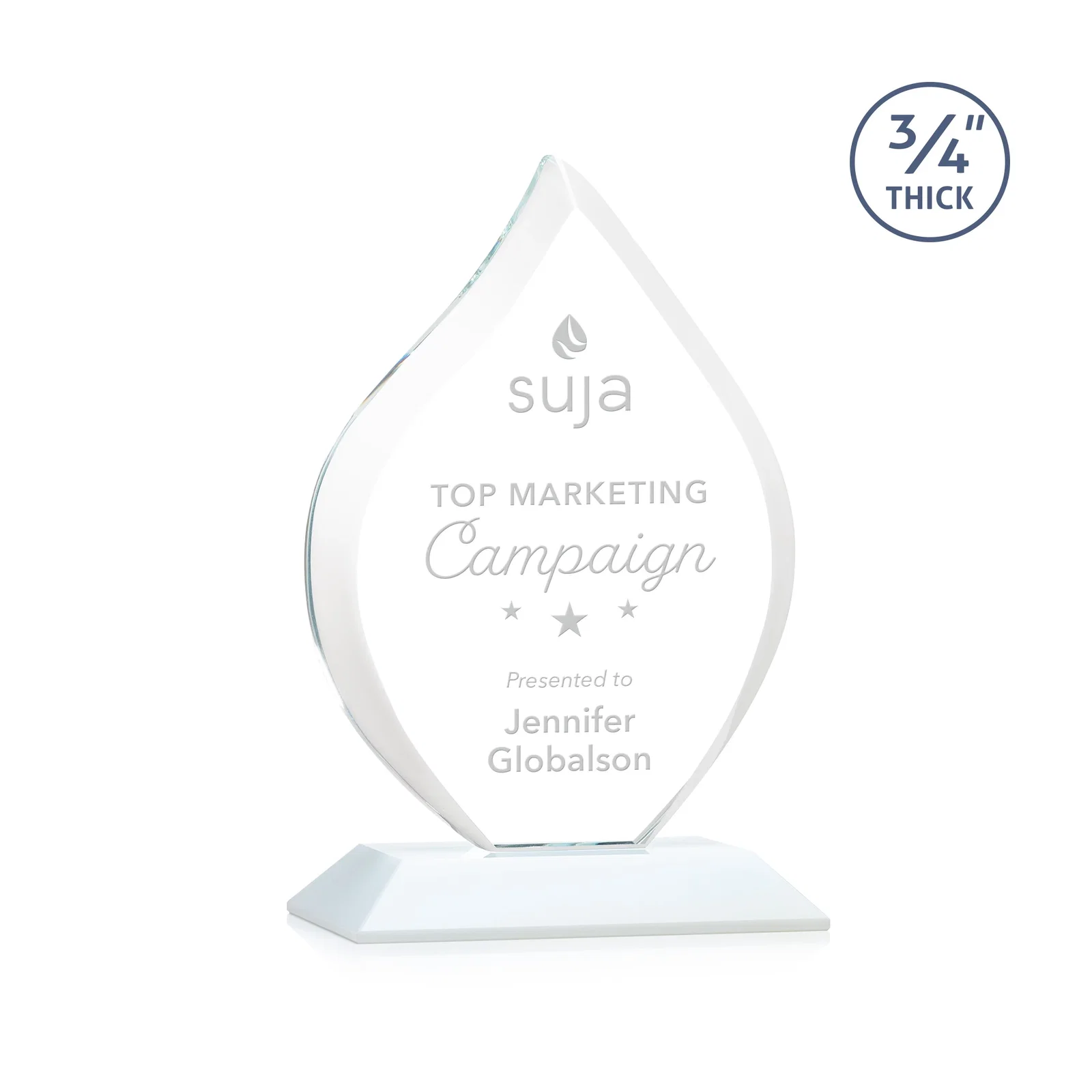 Branded Starfire Crystal Flame Award With A Mitered Base for service anniversary gifts