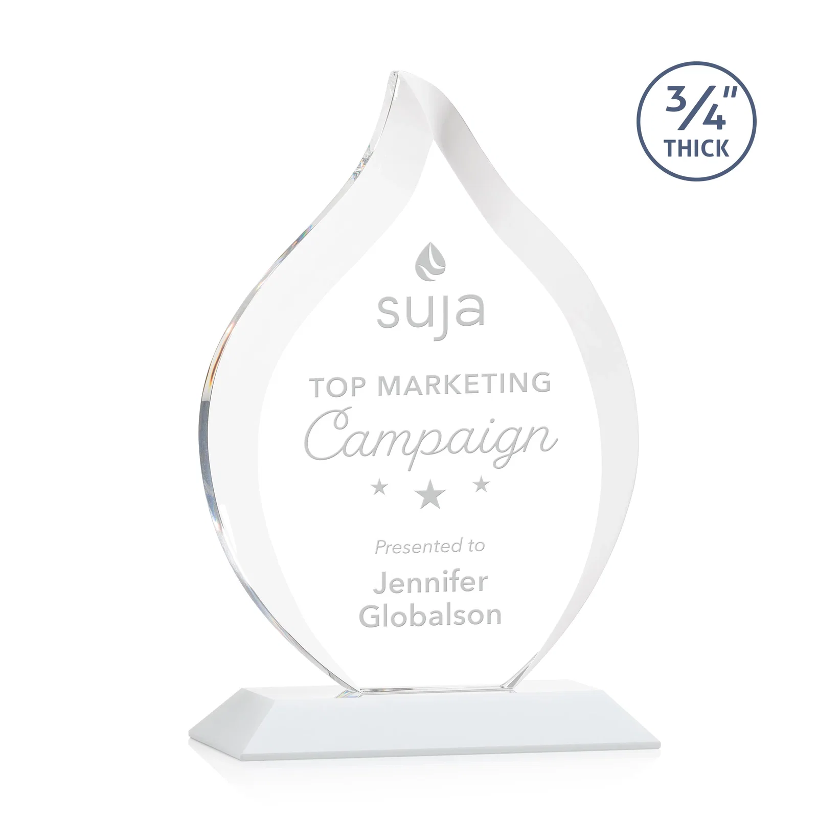 Branded Starfire Crystal Flame Award With A Mitered Base for sales achievement awards