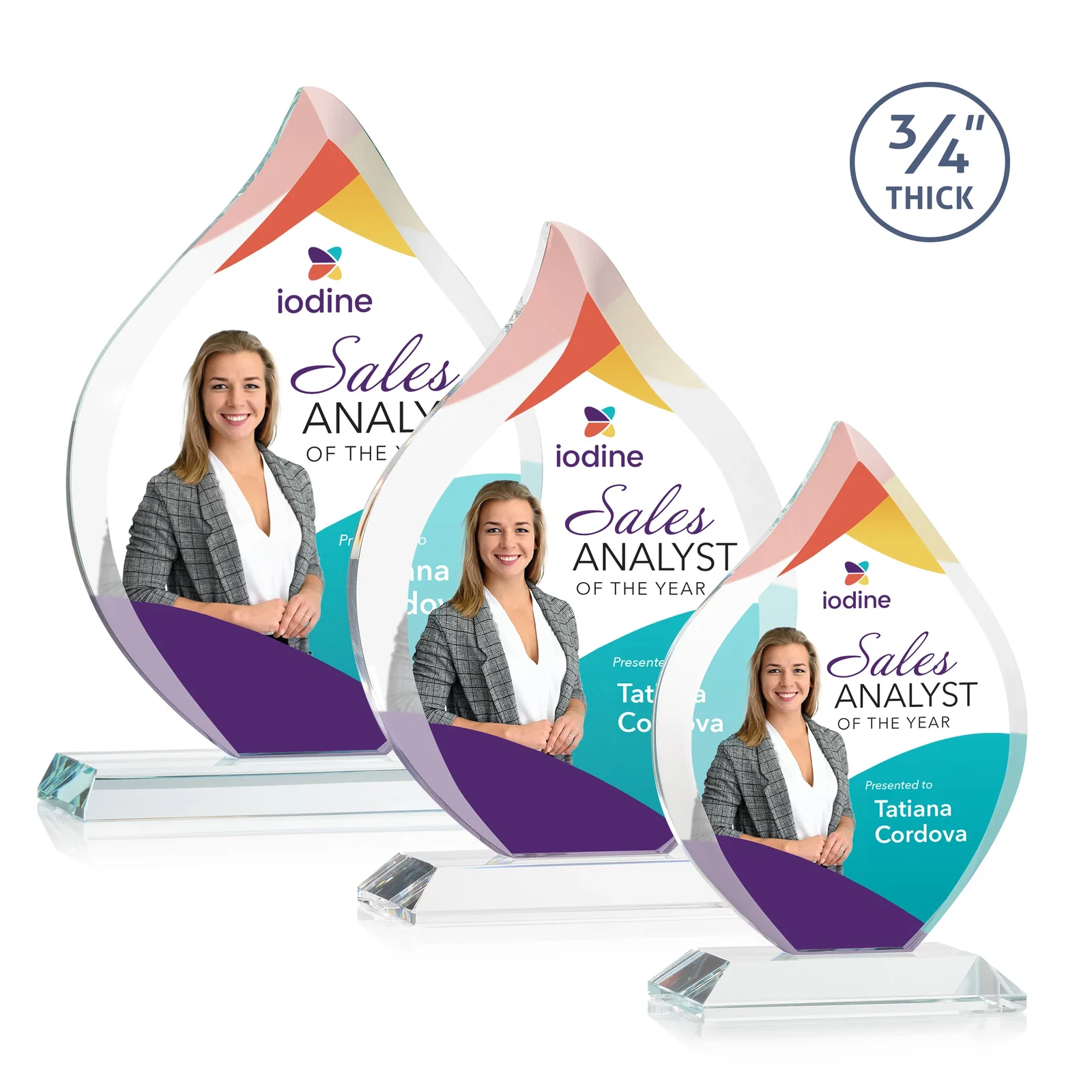 Branded Starfire Crystal Flame Award With A Mitered Base for team milestone celebrations