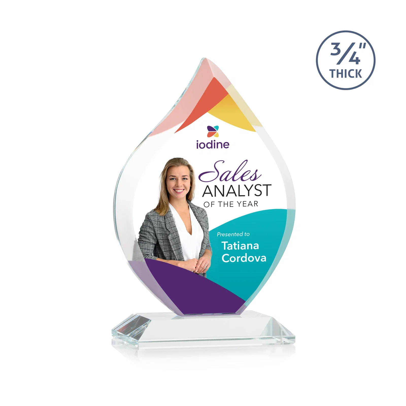 Branded Starfire Crystal Flame Award With A Mitered Base for donor appreciation
