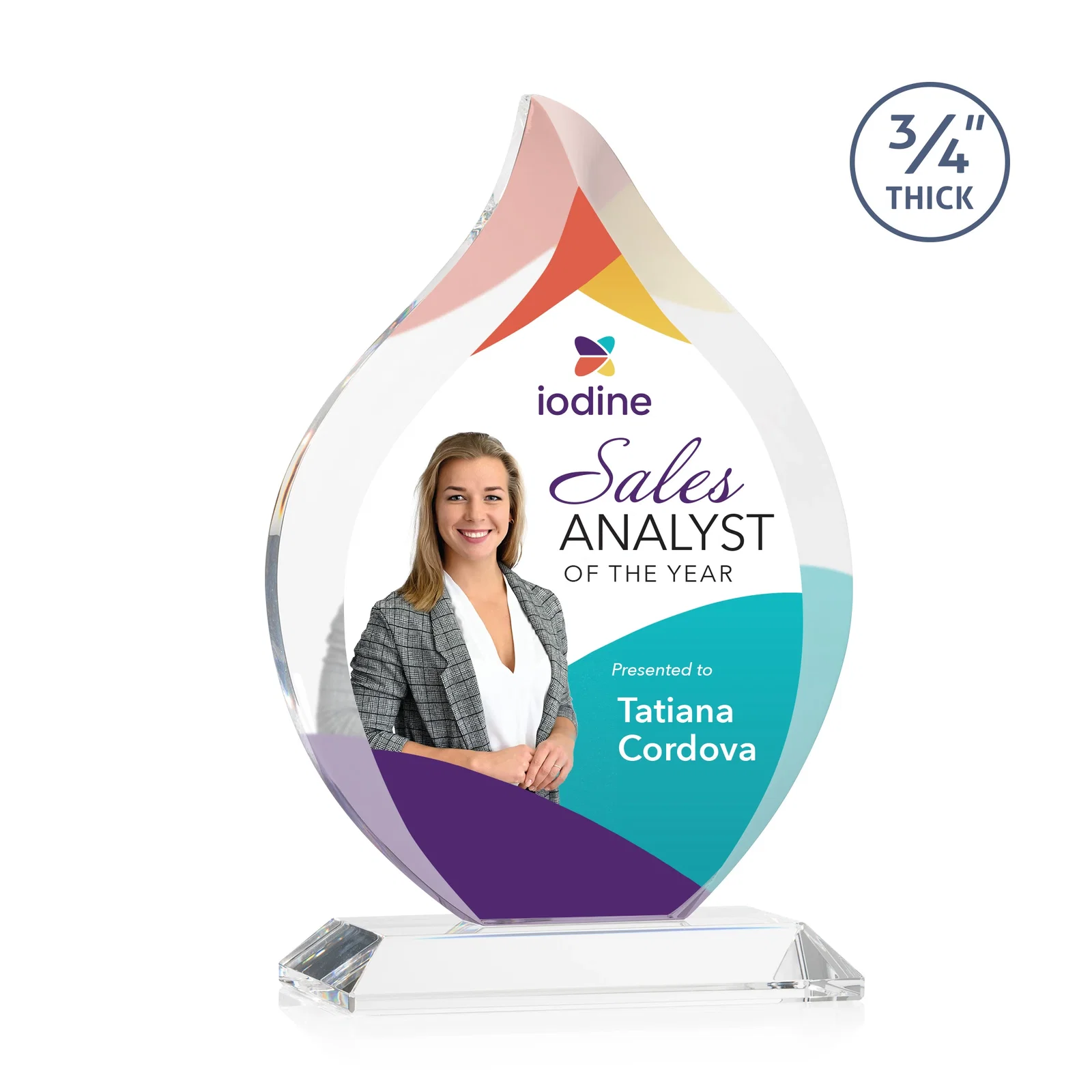 Branded Starfire Crystal Flame Award With A Mitered Base for graduation ceremonies