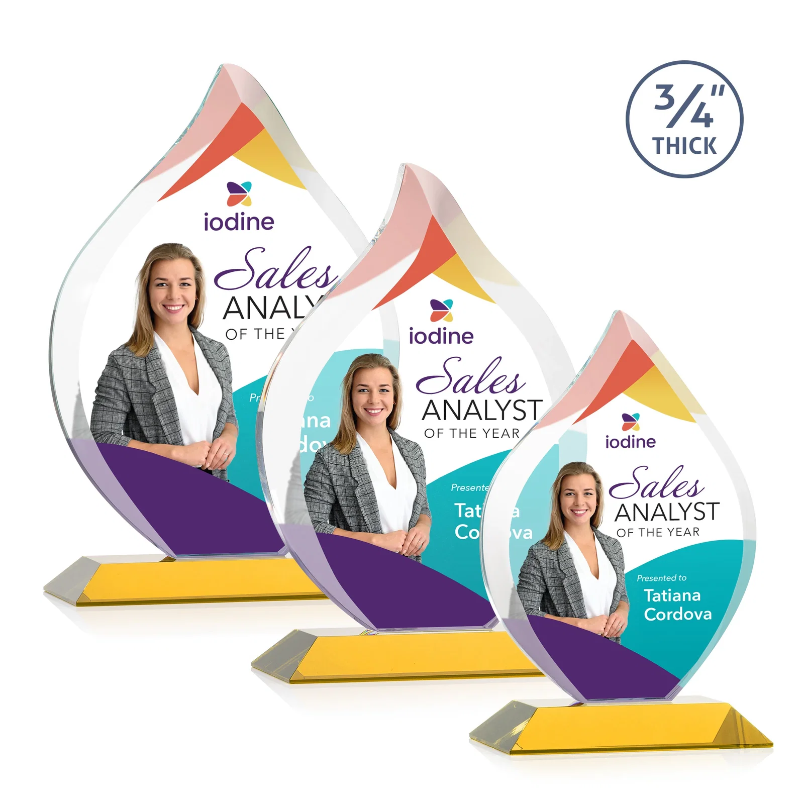 Branded Starfire Crystal Flame Award With A Mitered Base for volunteer appreciation