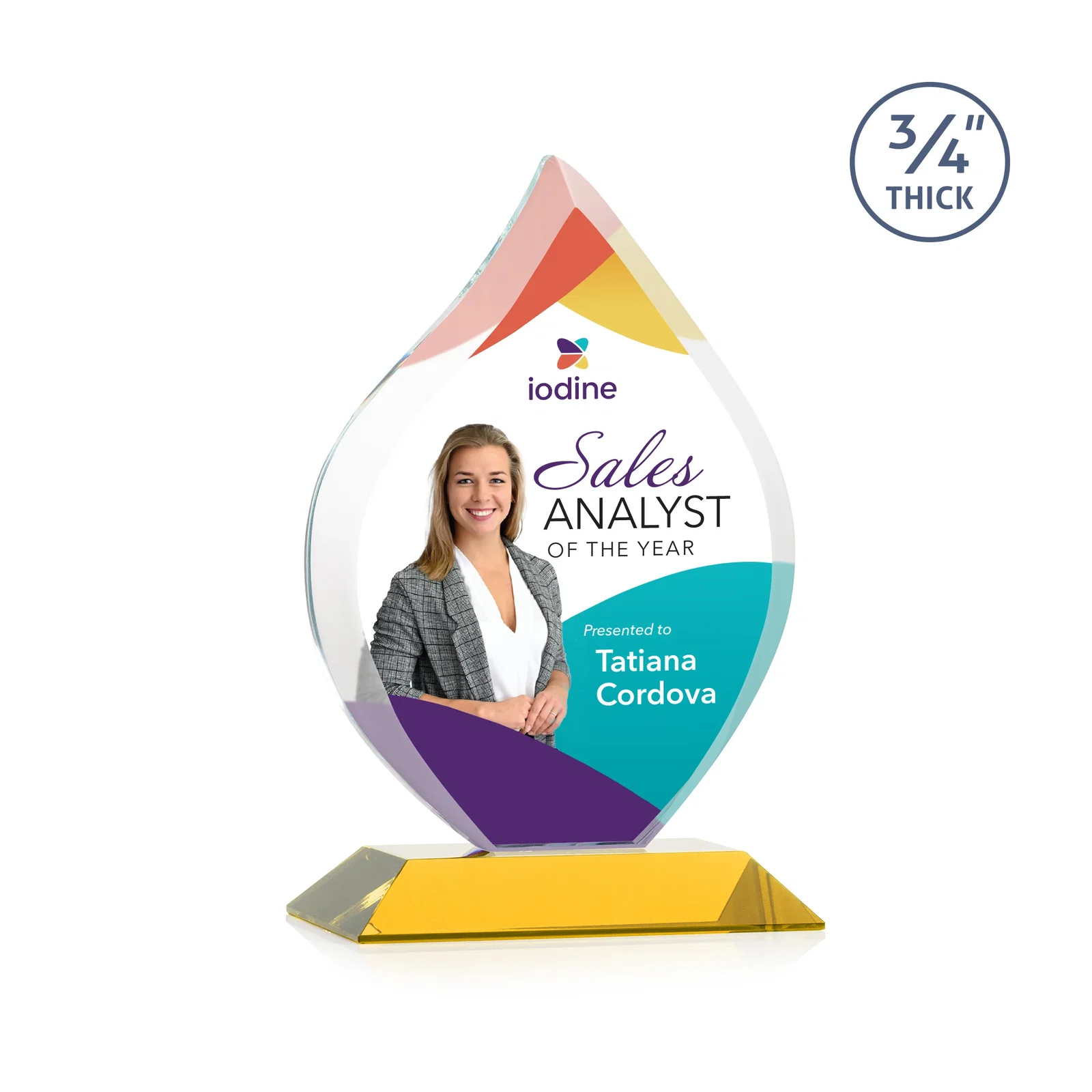 Branded Starfire Crystal Flame Award With A Mitered Base for dealer and partner awards