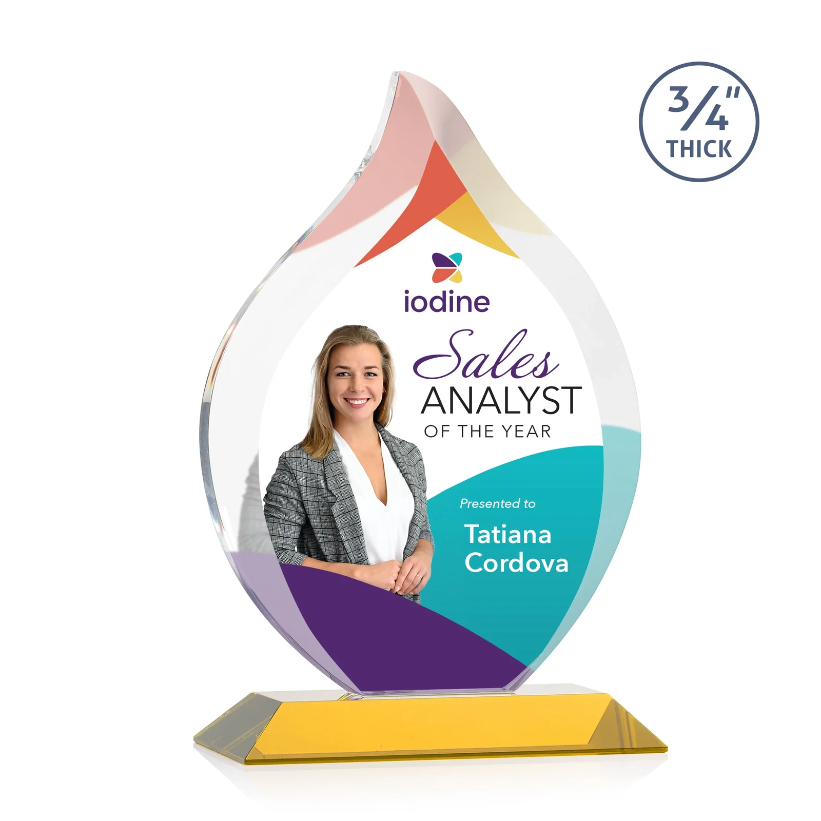 Branded Starfire Crystal Flame Award With A Mitered Base for company anniversary events