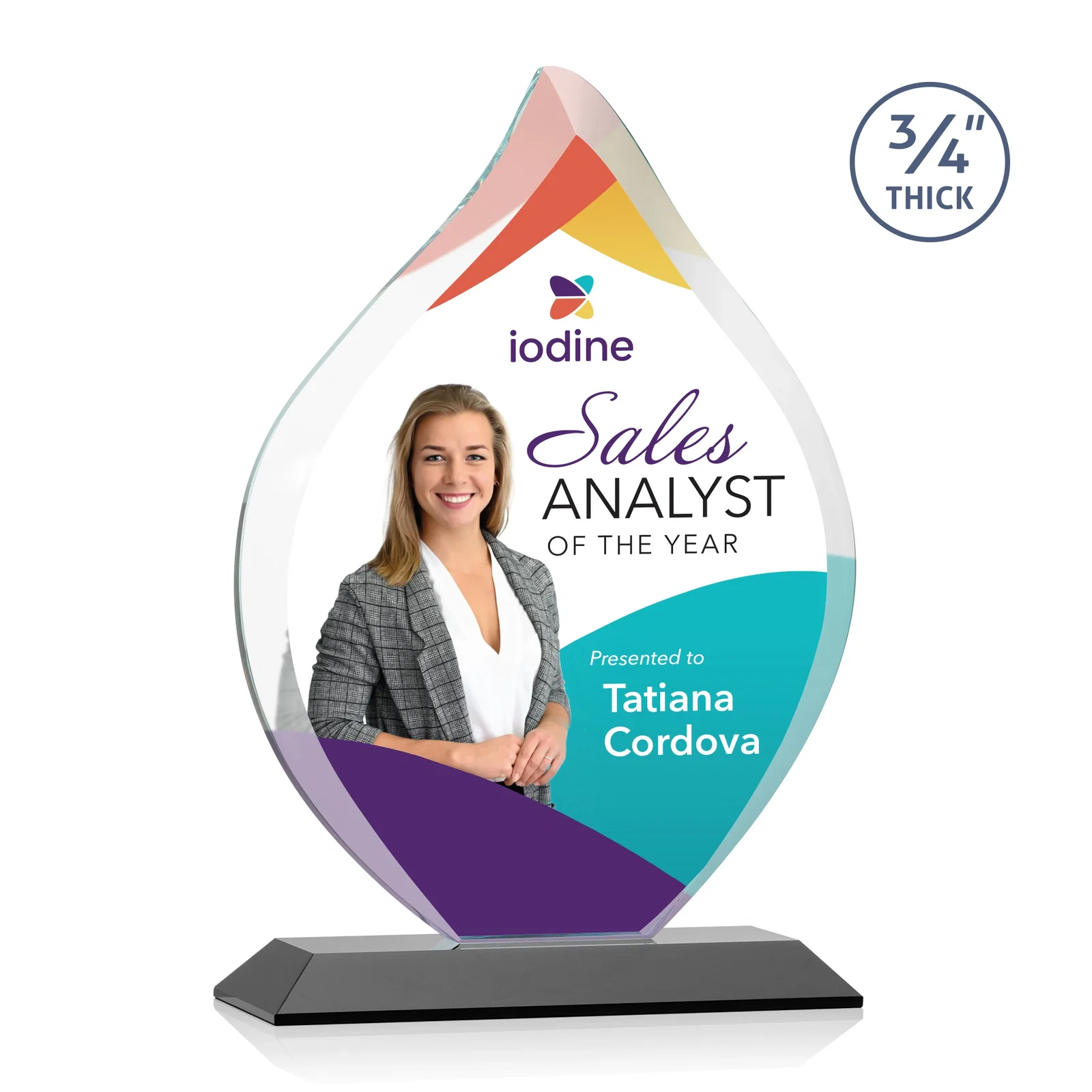 Custom printed Starfire Crystal Flame Award With A Mitered Base for safety achievement programs