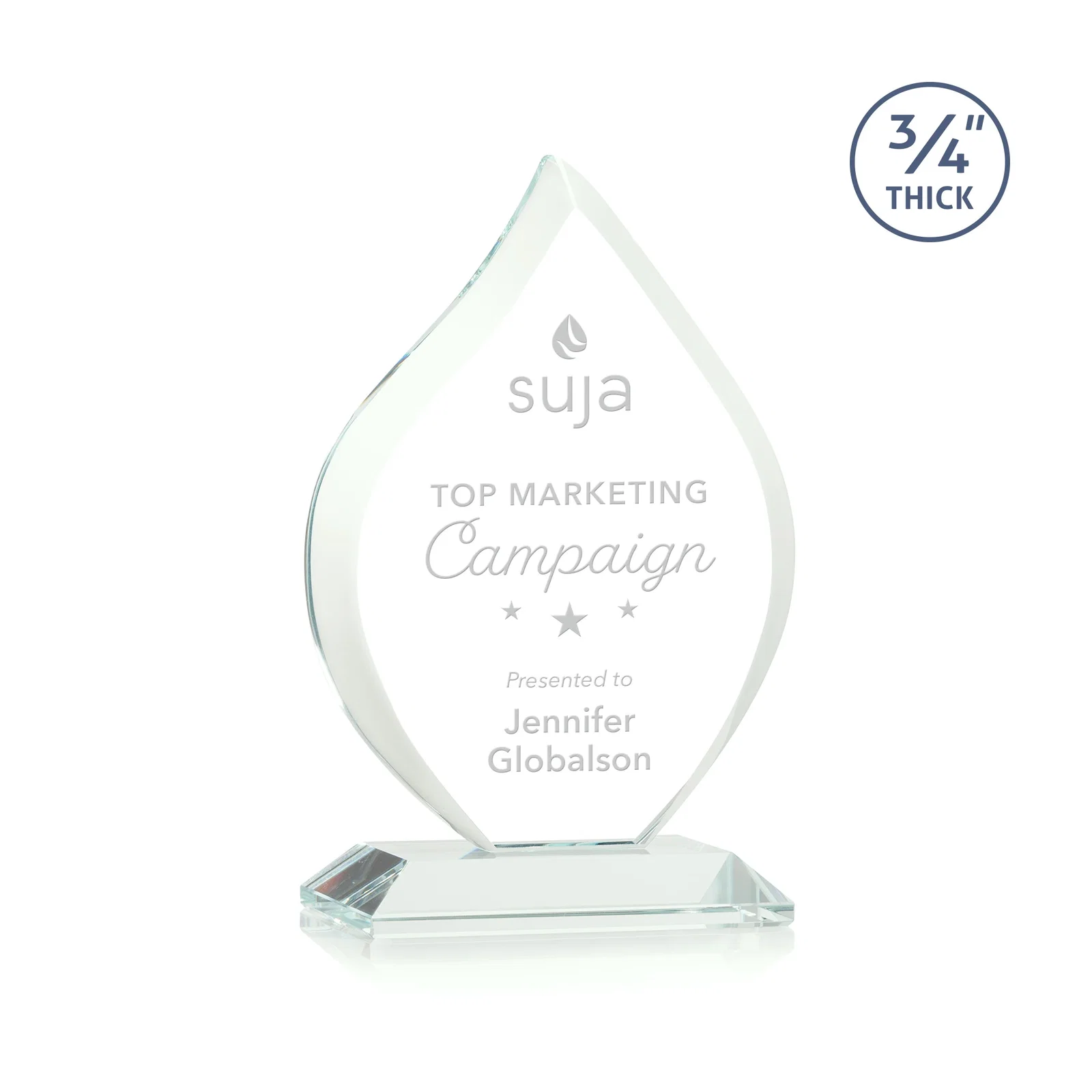 Custom Starfire Crystal Flame Award With A Mitered Base for donor appreciation