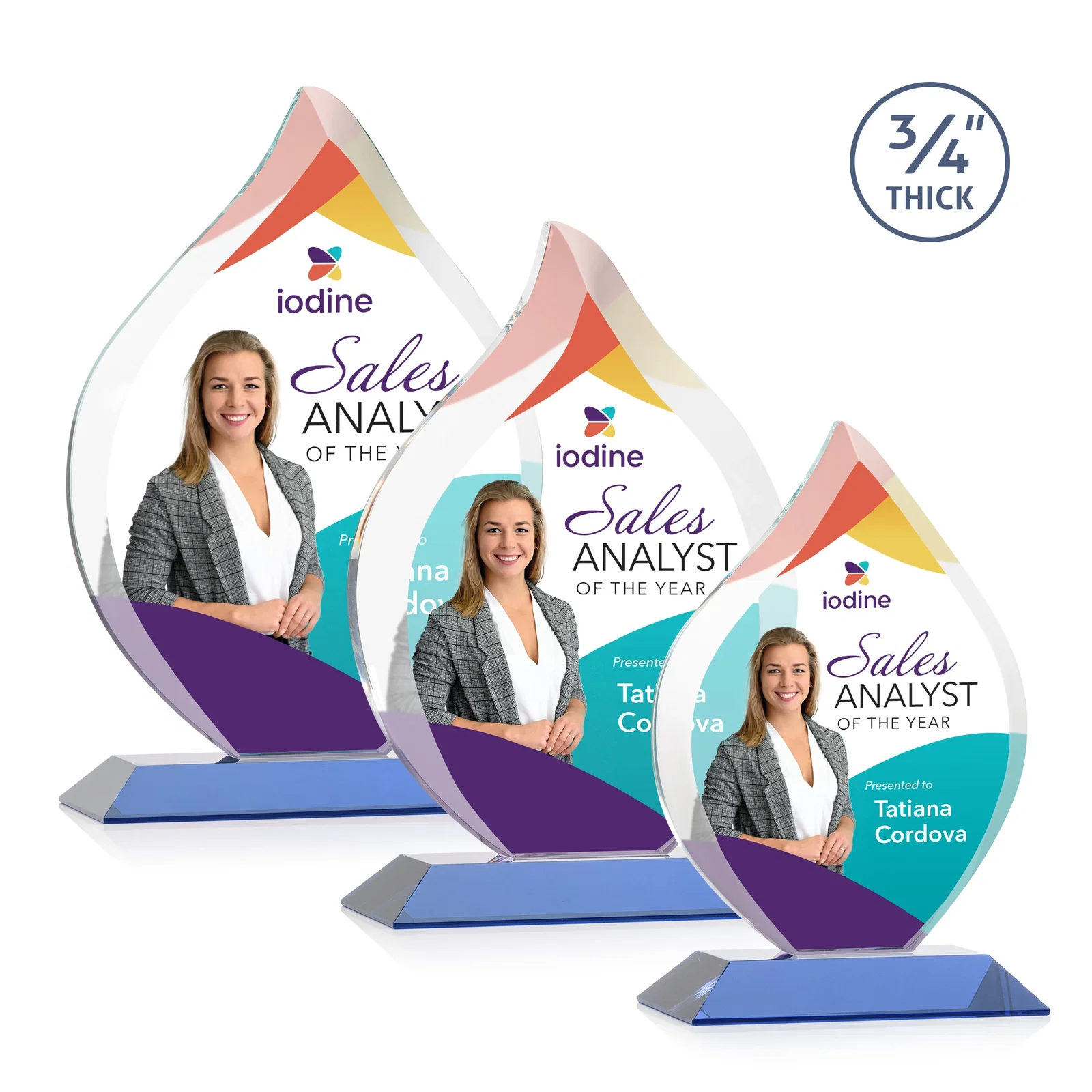 Custom printed Starfire Crystal Flame Award With A Mitered Base for volunteer appreciation