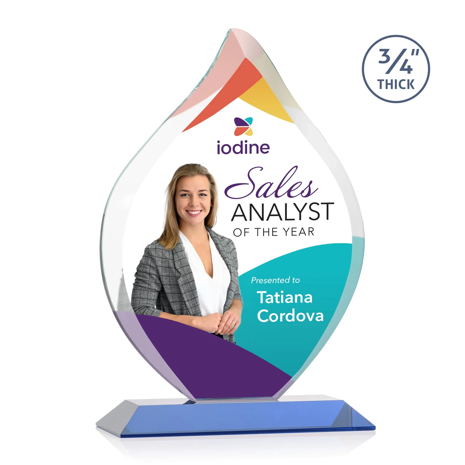 Customized Starfire Crystal Flame Award With A Mitered Base for employee recognition