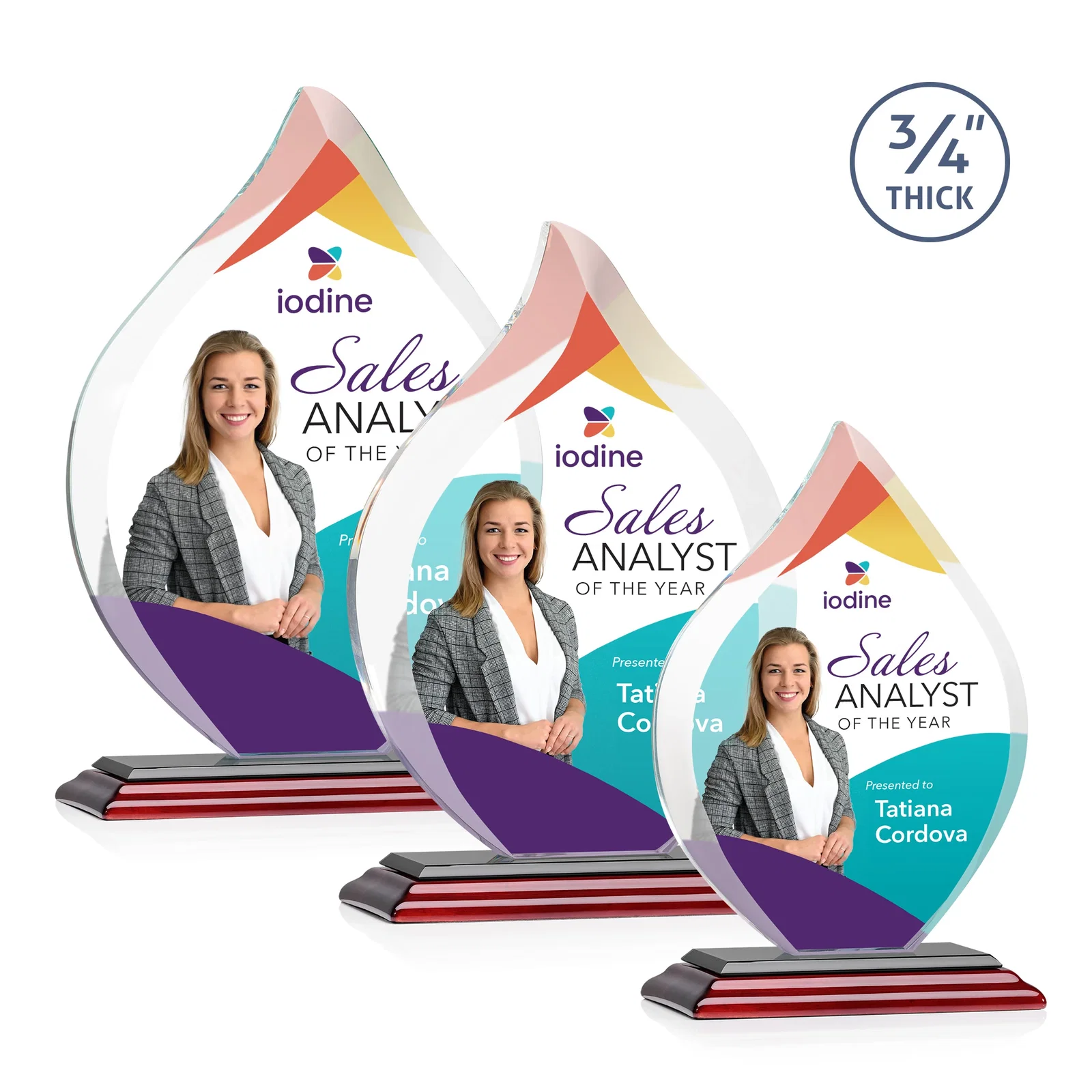 Customized Starfire Crystal Flame Award With A Mitered Base for corporate award ceremonies