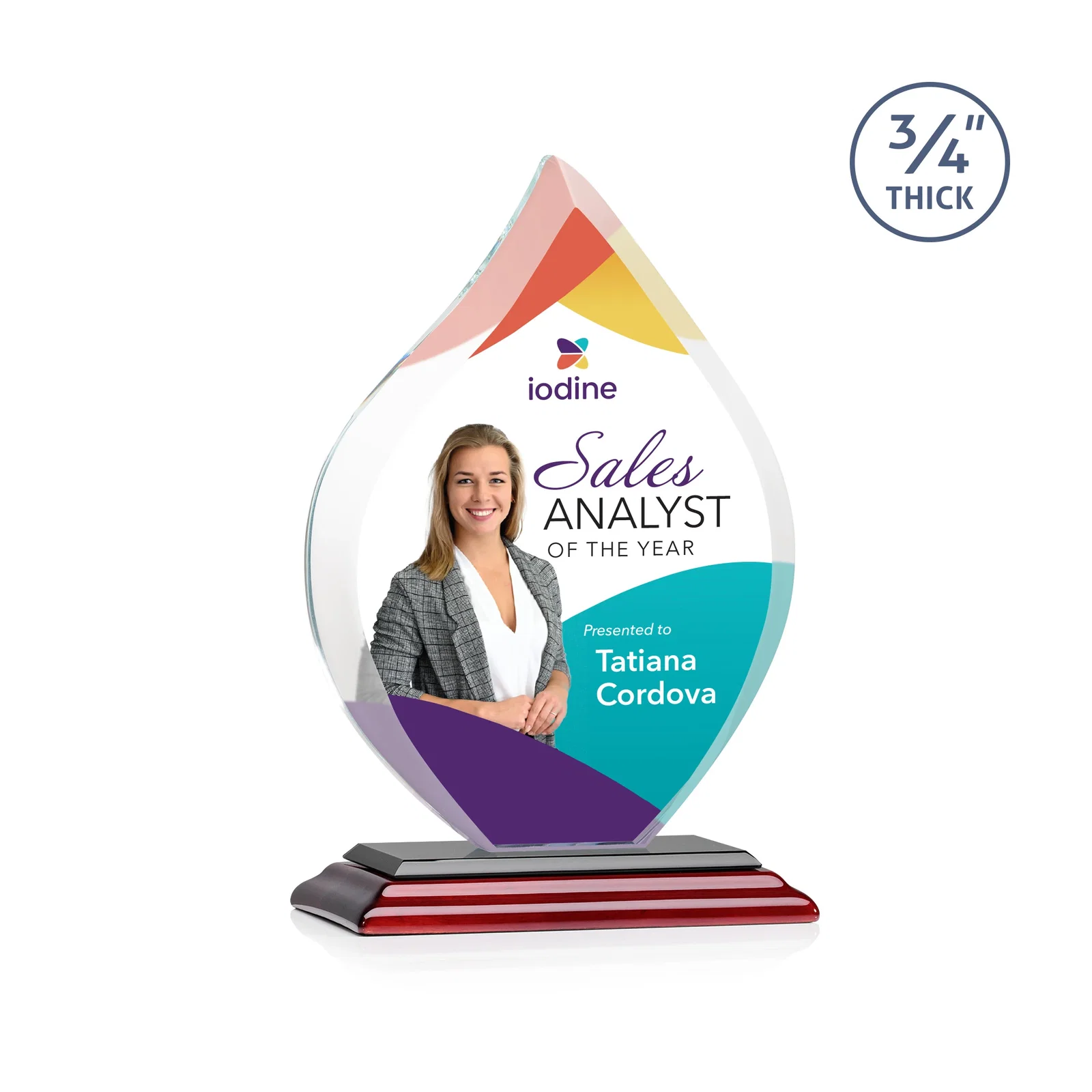 Customized Starfire Crystal Flame Award With A Mitered Base for service anniversary gifts