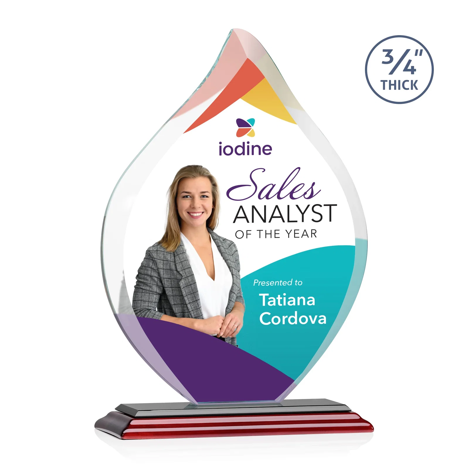 Customized Starfire Crystal Flame Award With A Mitered Base for retirement presentations