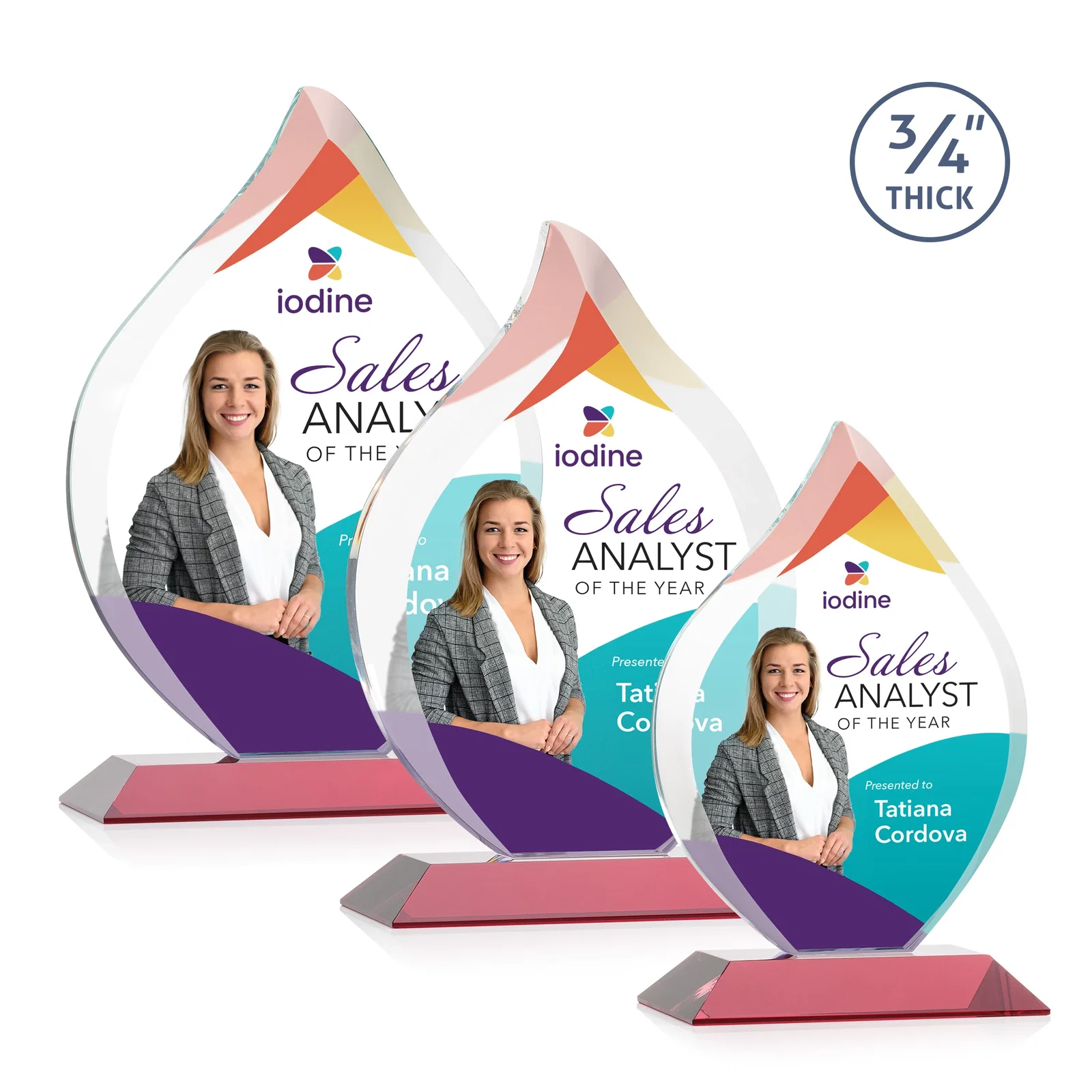 Customized Starfire Crystal Flame Award With A Mitered Base for team milestone celebrations