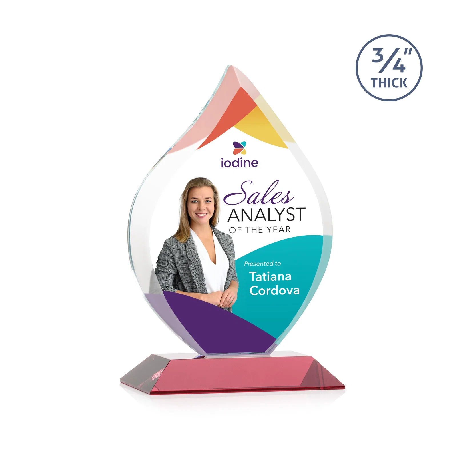 Customized Starfire Crystal Flame Award With A Mitered Base for donor appreciation