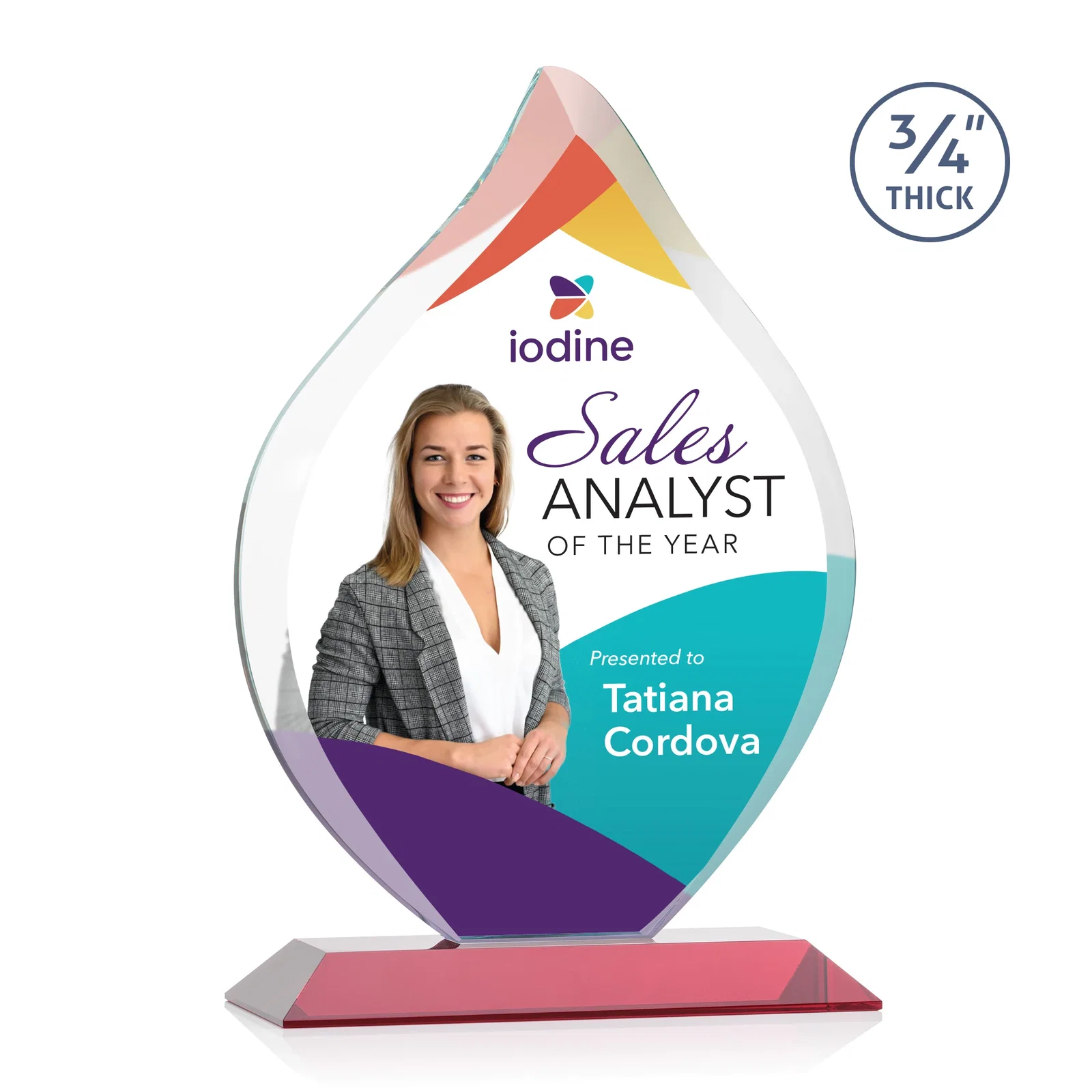 Customized Starfire Crystal Flame Award With A Mitered Base for safety achievement programs