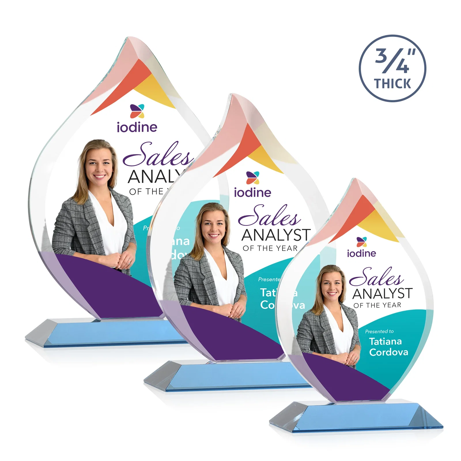 Customized Starfire Crystal Flame Award With A Mitered Base for volunteer appreciation