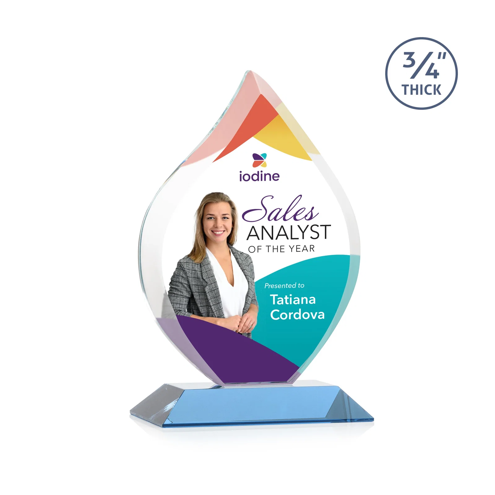 Customized Starfire Crystal Flame Award With A Mitered Base for dealer and partner awards
