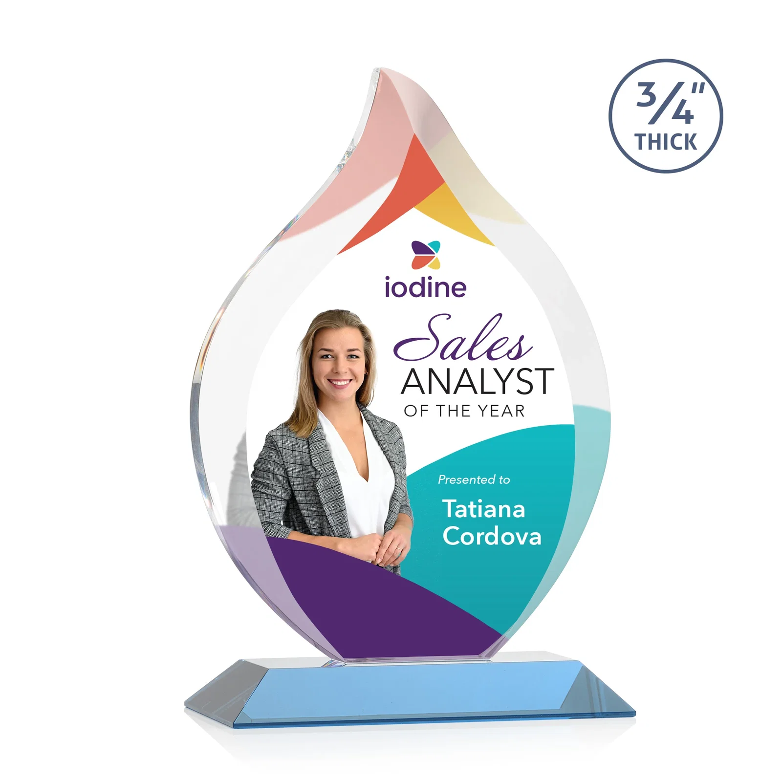 Customized Starfire Crystal Flame Award With A Mitered Base for company anniversary events