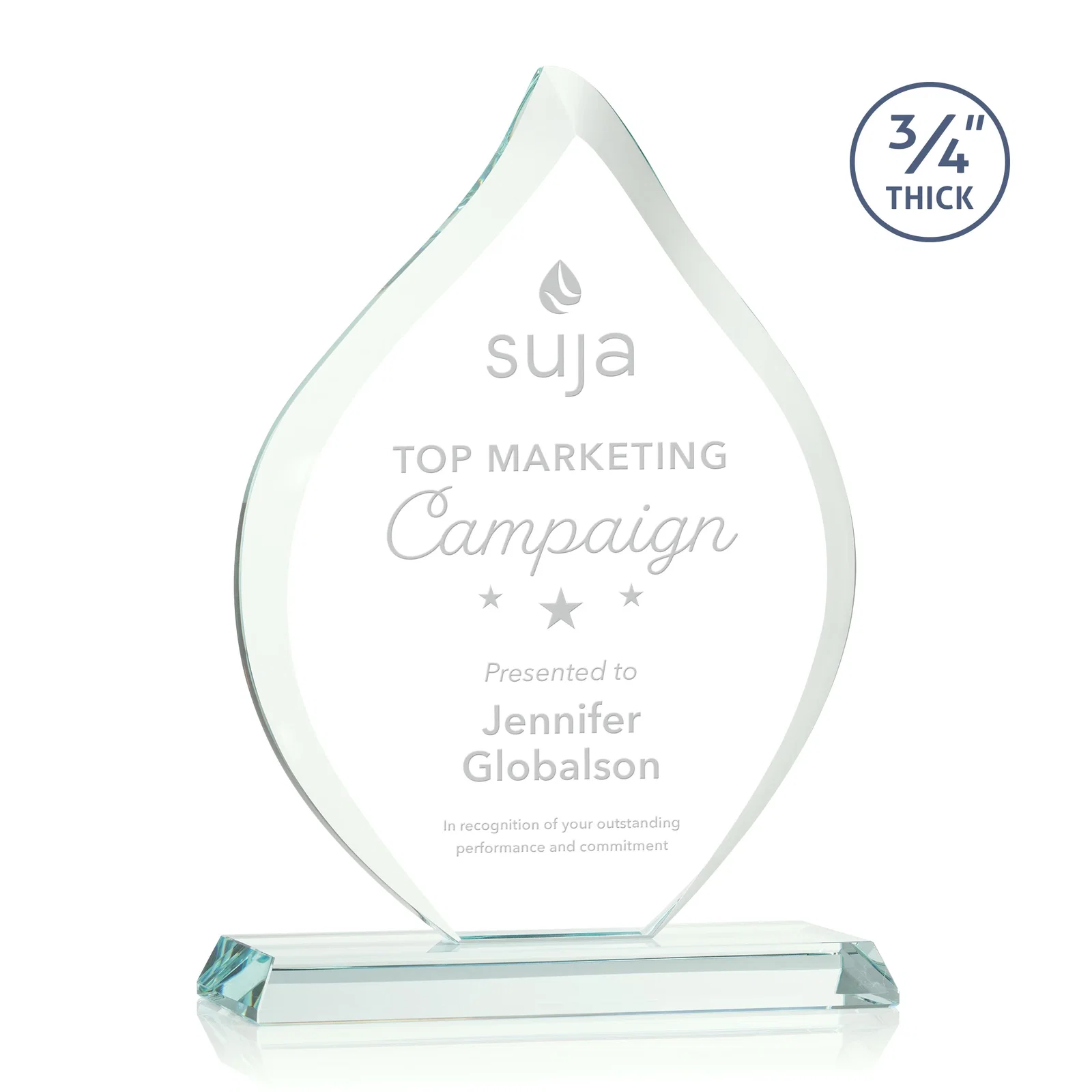 Custom Starfire Crystal Flame Award With A Mitered Base for safety achievement programs