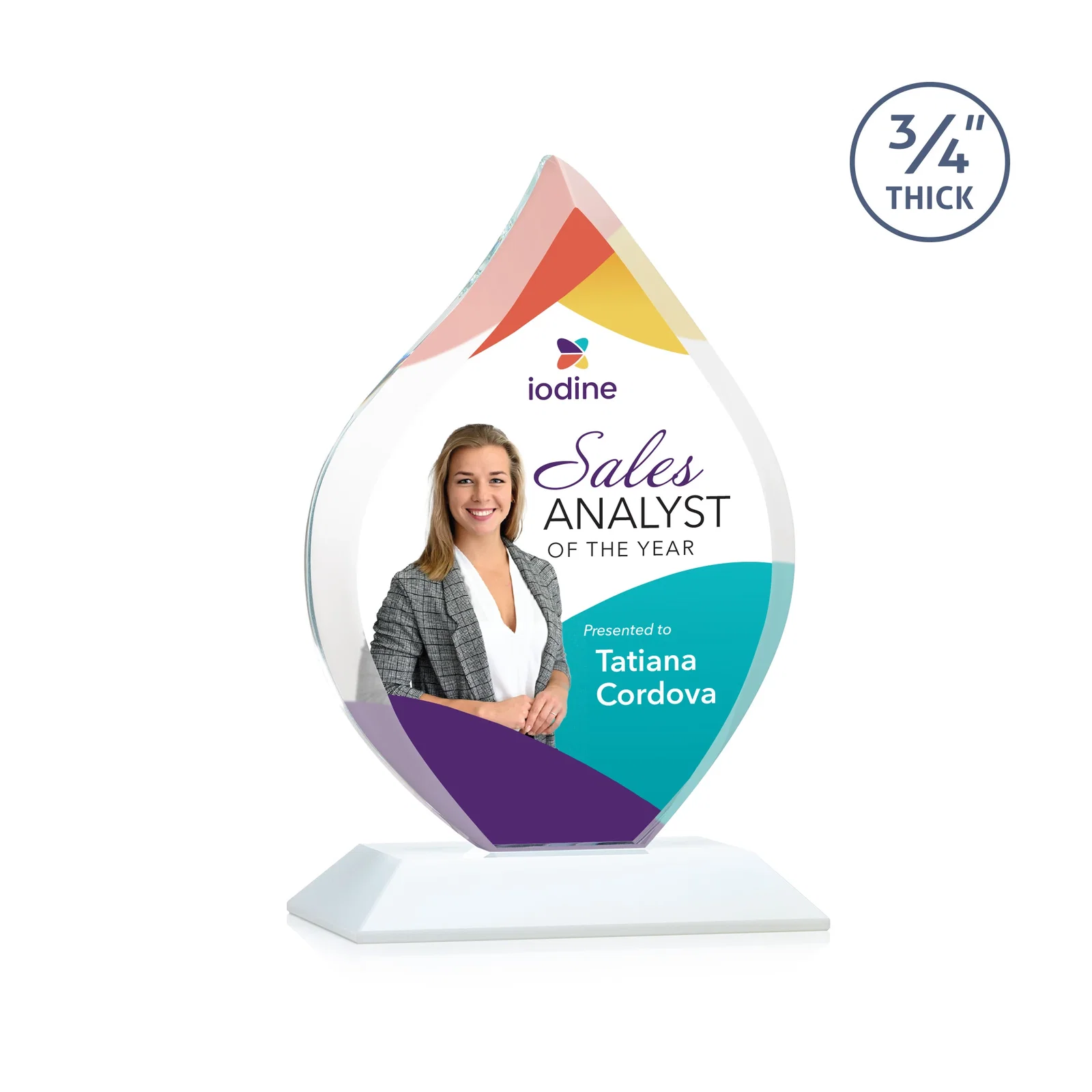 Custom engraved Starfire Crystal Flame Award With A Mitered Base for service anniversary gifts