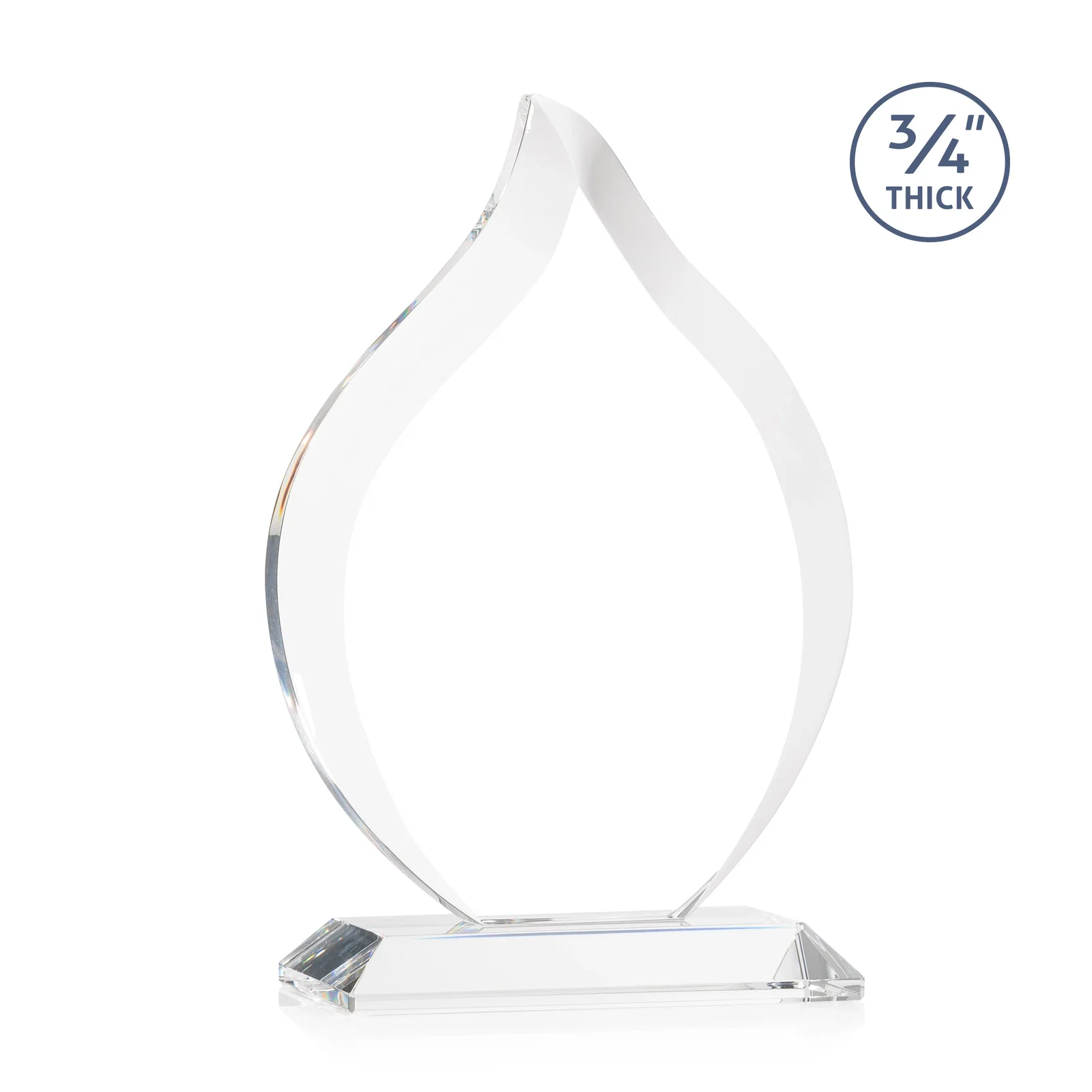 Custom engraved Starfire Crystal Flame Award With A Mitered Base for donor appreciation