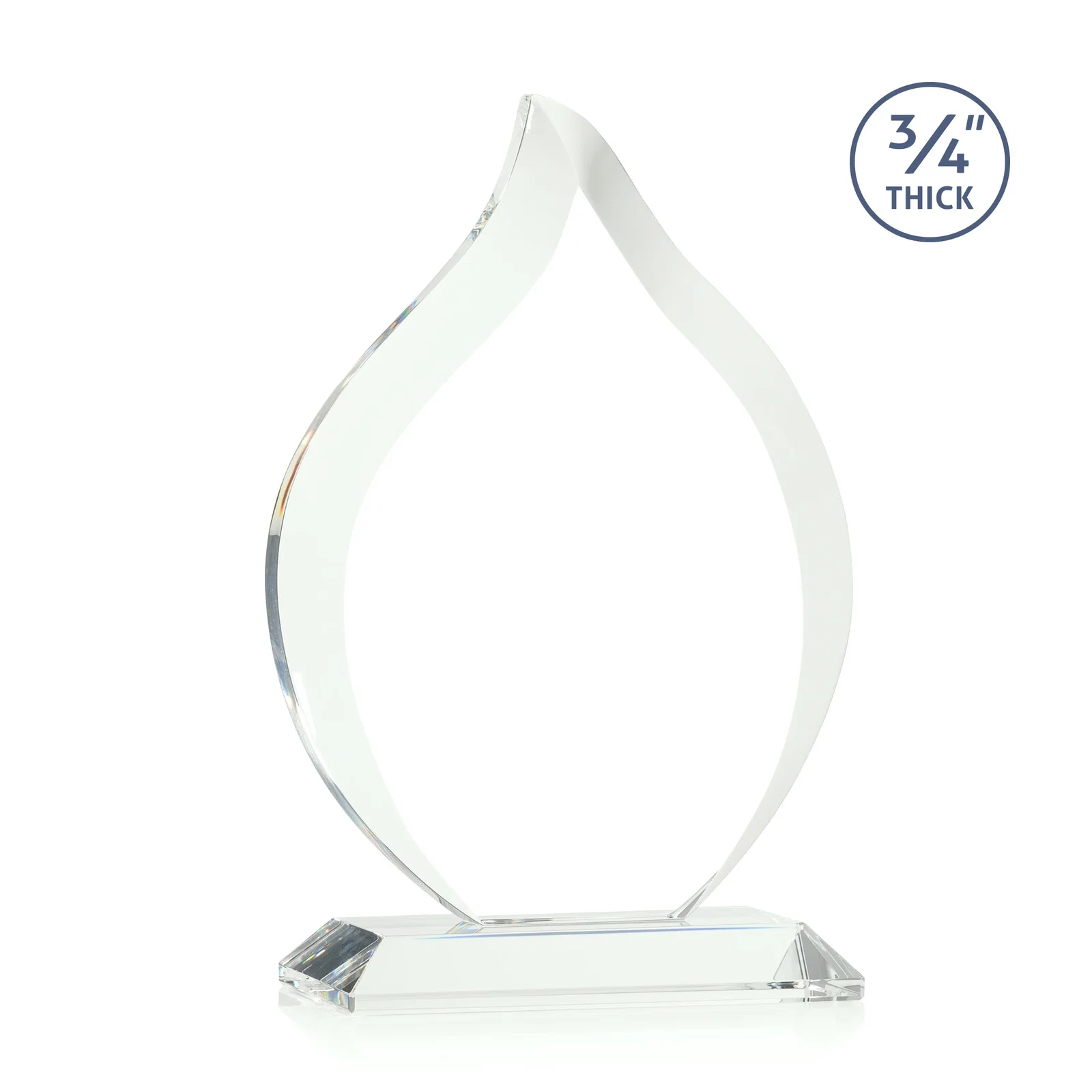 Custom engraved Starfire Crystal Flame Award With A Mitered Base for volunteer appreciation
