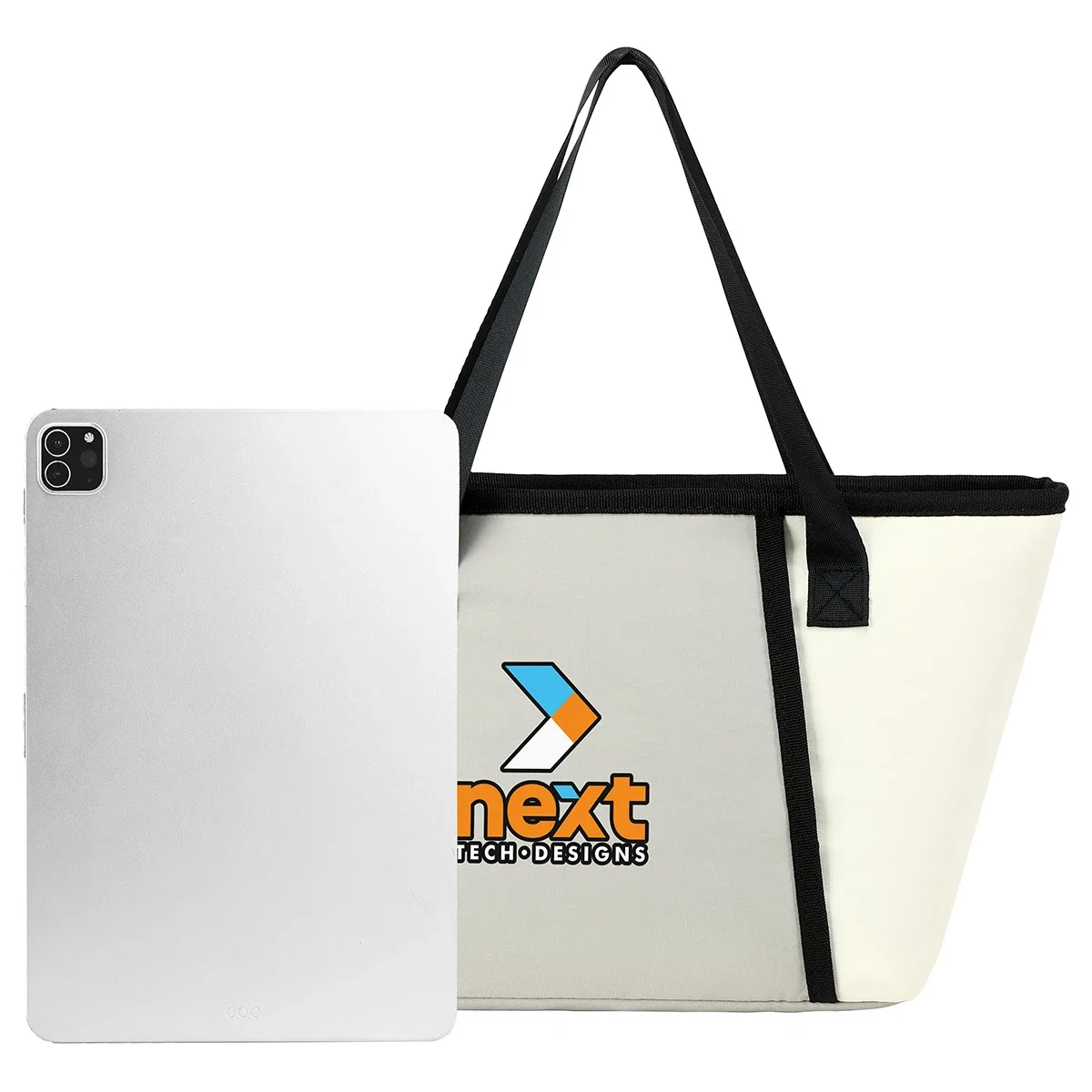 Wrightwood Lunch Cooler Tote shown closed beside a tablet for size reference