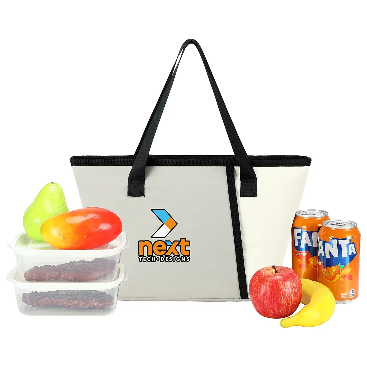 Wrightwood Lunch Cooler Tote displayed with fruit, meal containers, and canned drinks to show its carrying capacity