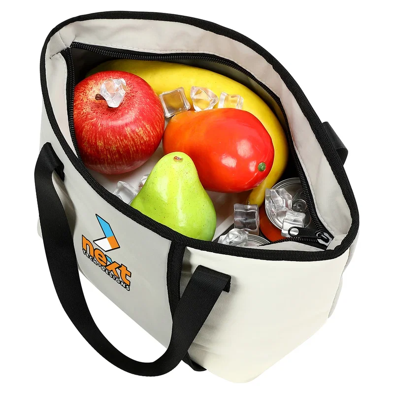 Wrightwood Lunch Cooler Tote packed with fruit, ice, and canned drinks, in-use lifestyle shot