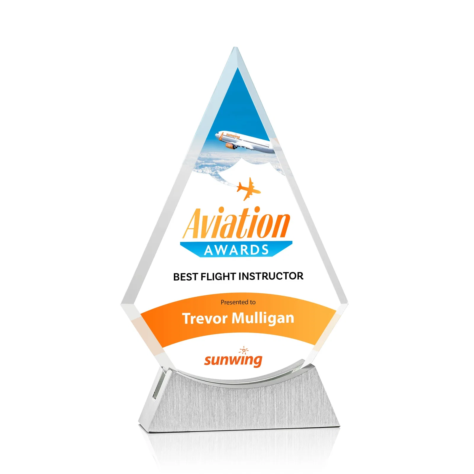 Custom Starfire Crystal Diamond Award on an Aluminum Base for corporate award ceremonies