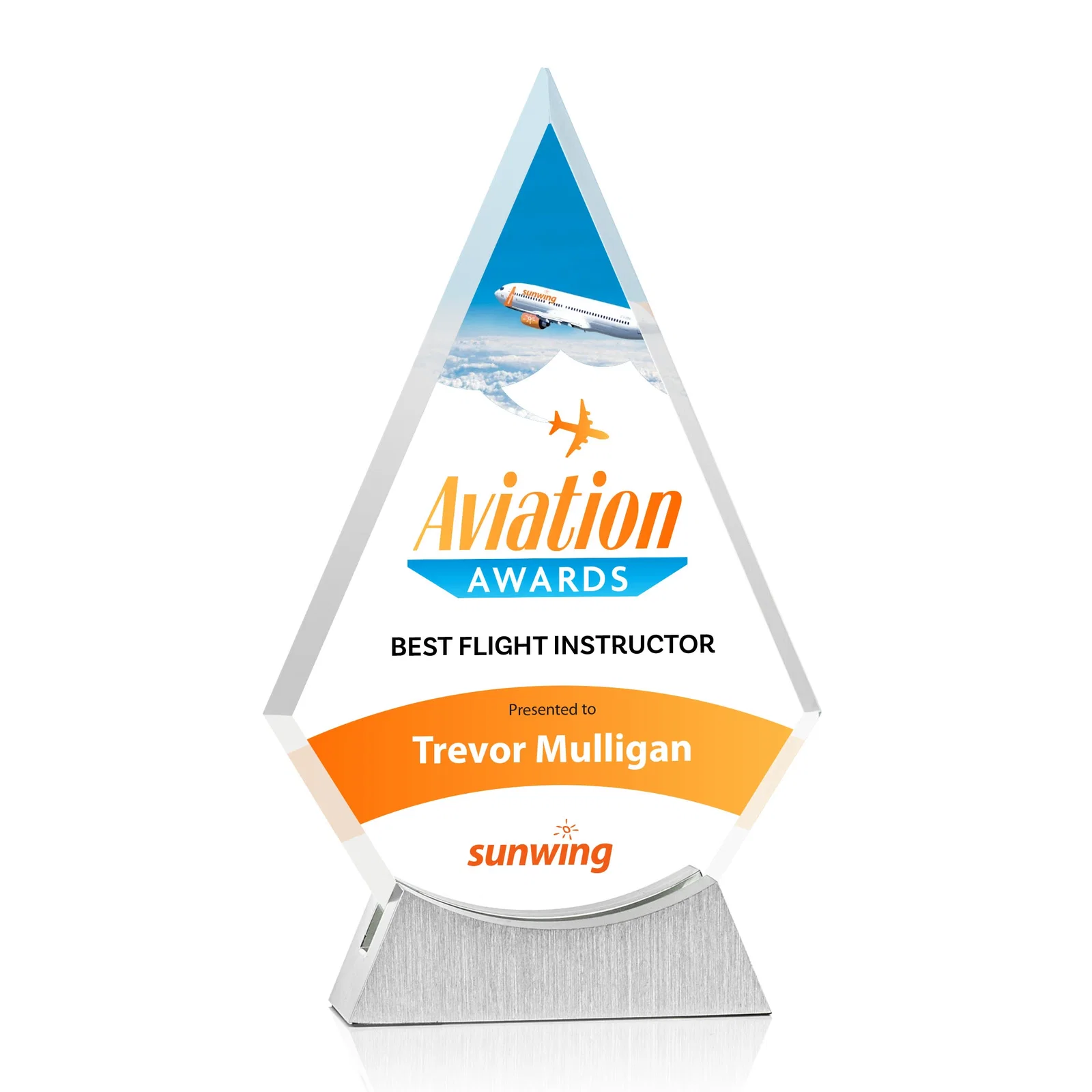 Custom Starfire Crystal Diamond Award on an Aluminum Base for service anniversary gifts