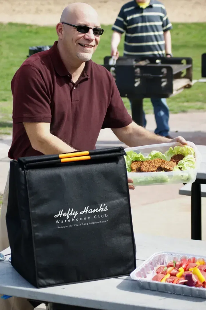 Branded RPET shopping bag open showing reflective insulated lining