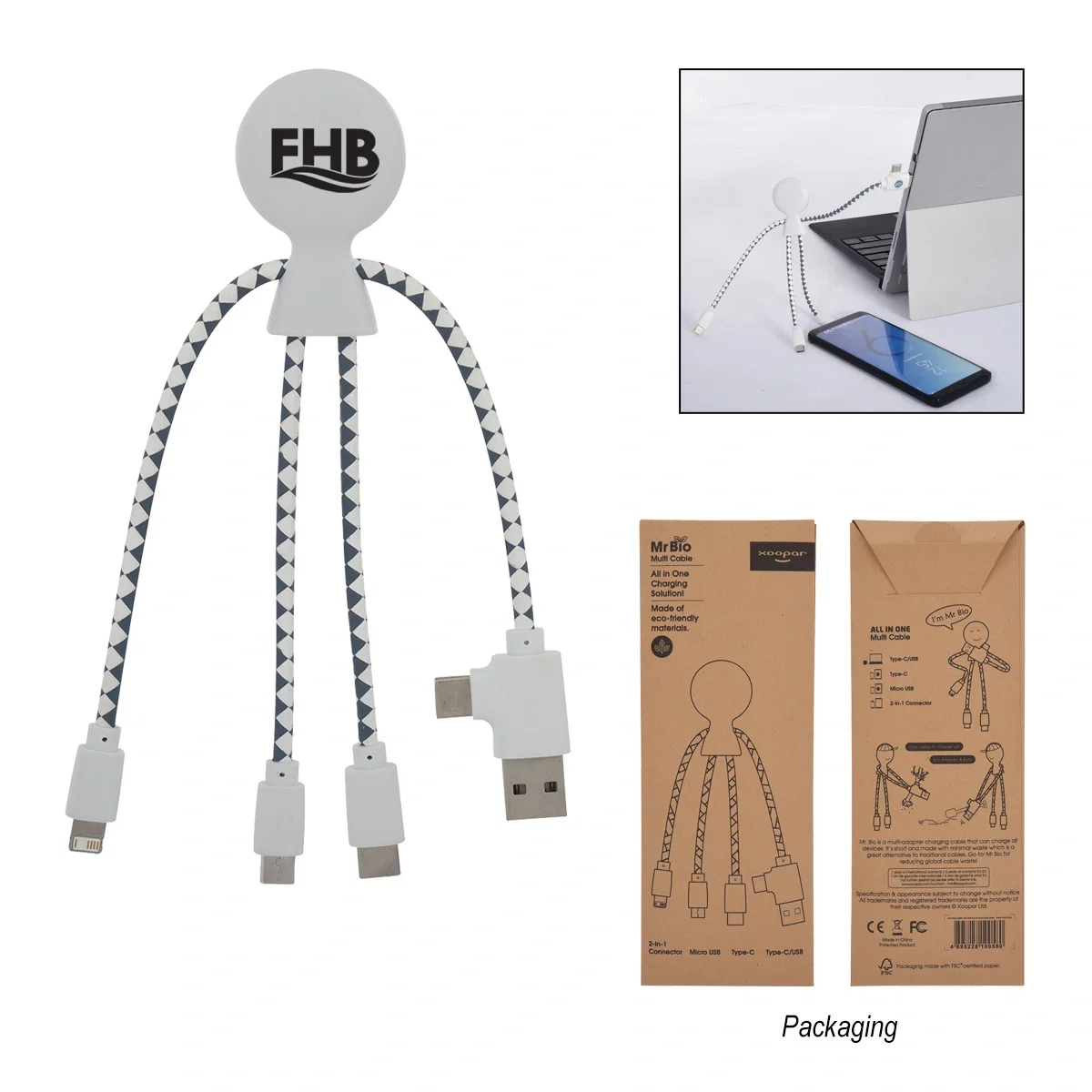 White multi-tip charging cable coiled into a compact loop