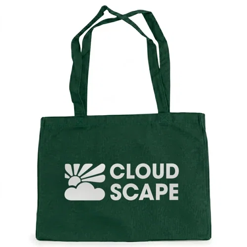 Reusable grocery tote bag side view showing large carrying capacity and handles